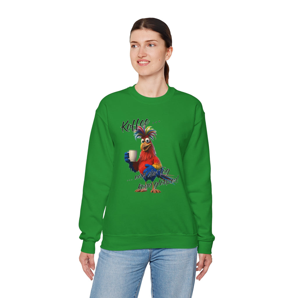 Hahn „Kaffee … und der Tag kann glänzen!“ Sweatshirt | Humor | Phönix-Potsdam®