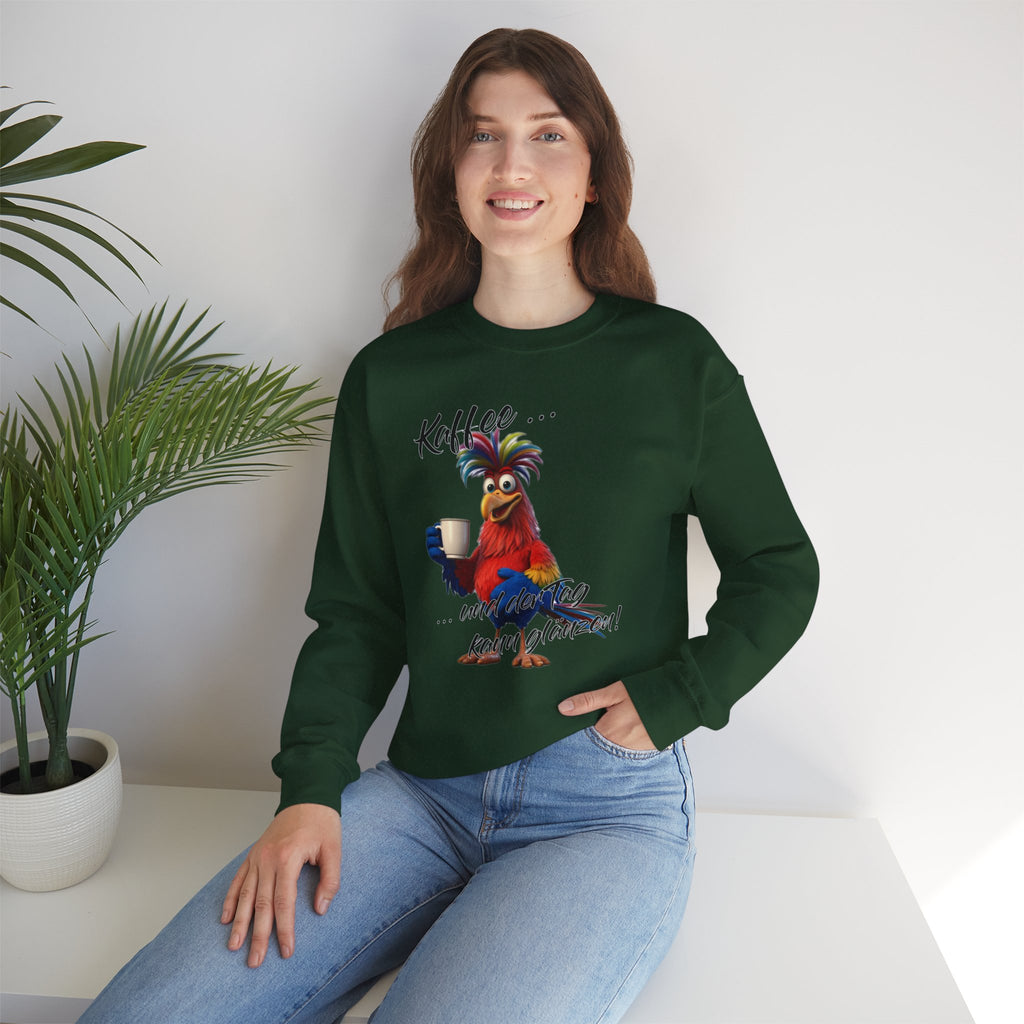 Hahn „Kaffee … und der Tag kann glänzen!“ Sweatshirt | Humor | Phönix-Potsdam®