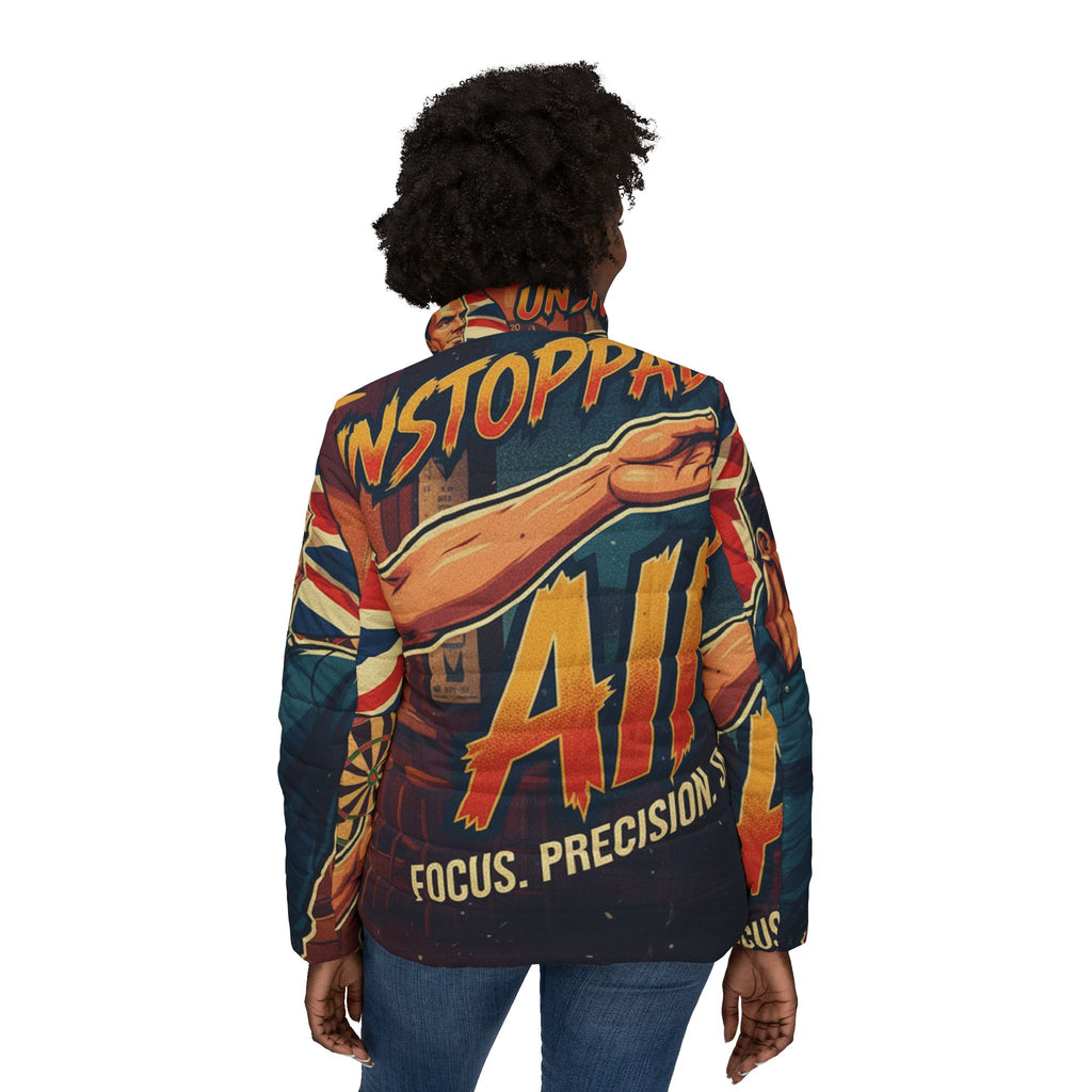 Frauen Dart Steppjacke – "Unstoppable Aim" | All-Over-Print | Phönix-Potsdam®