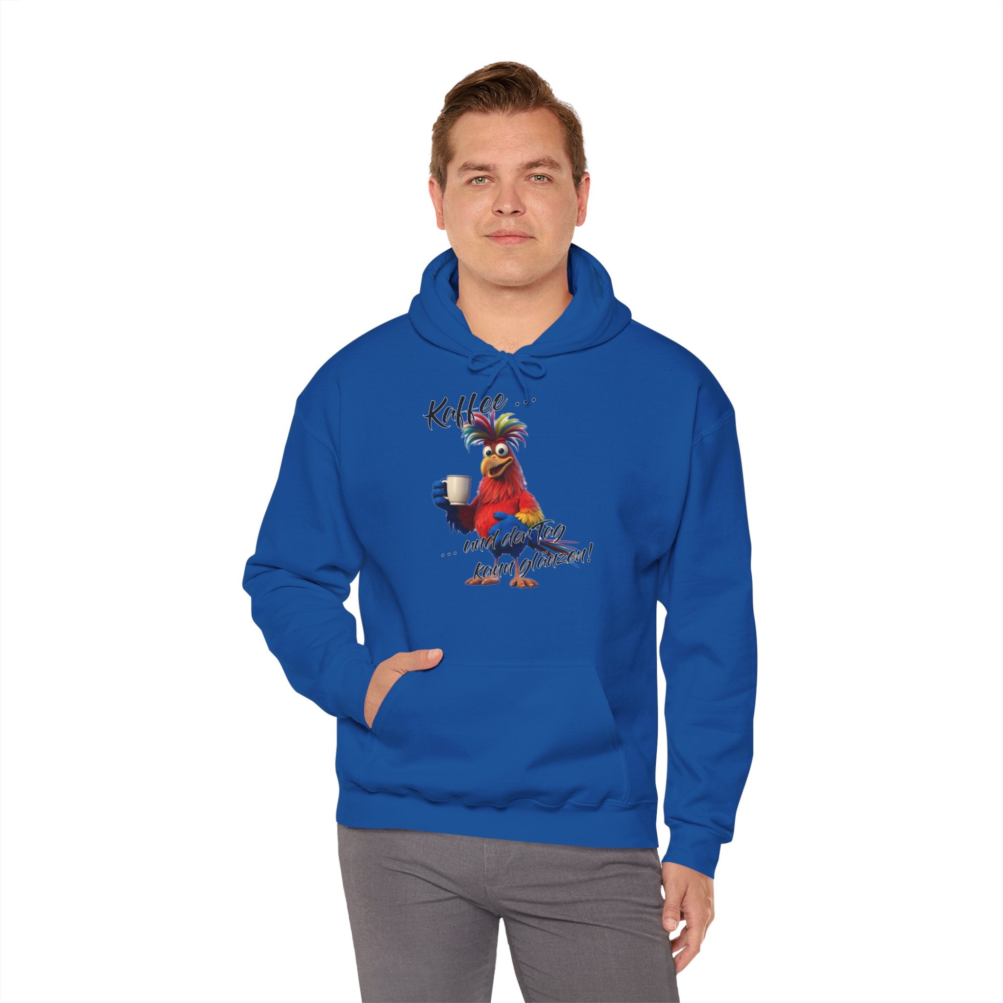 Hahn „Kaffee … und der Tag kann glänzen!“ Hoodie | Humor | Phönix-Potsdam®