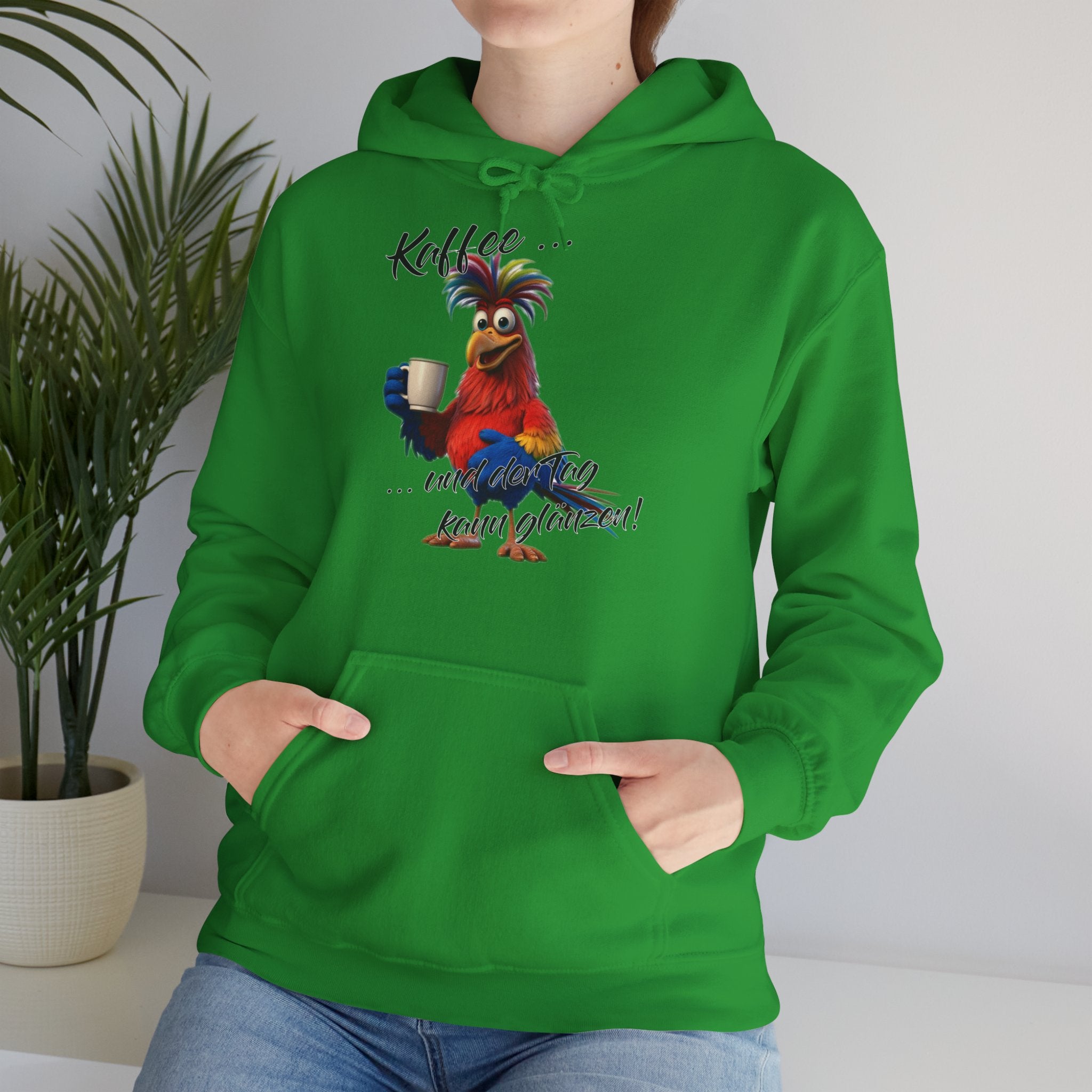 Hahn „Kaffee … und der Tag kann glänzen!“ Hoodie | Humor | Phönix-Potsdam®