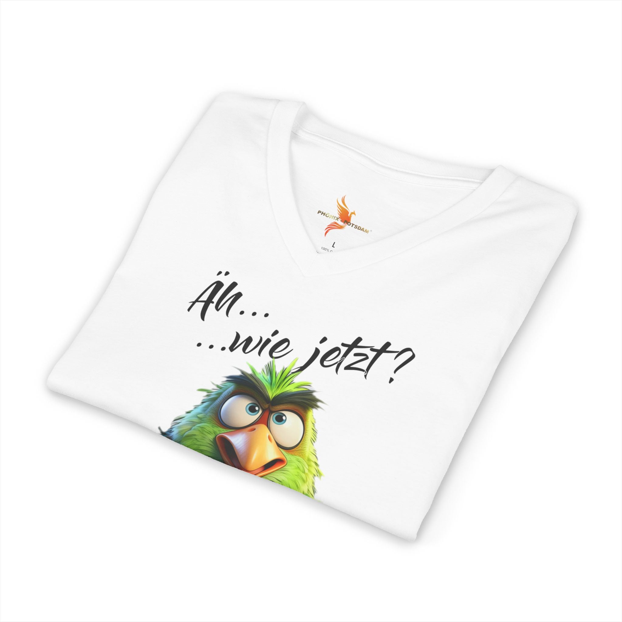 Papagei „Äh...wie jetzt?“ V-Neck T-Shirt | Humor | Phönix-Potsdam®