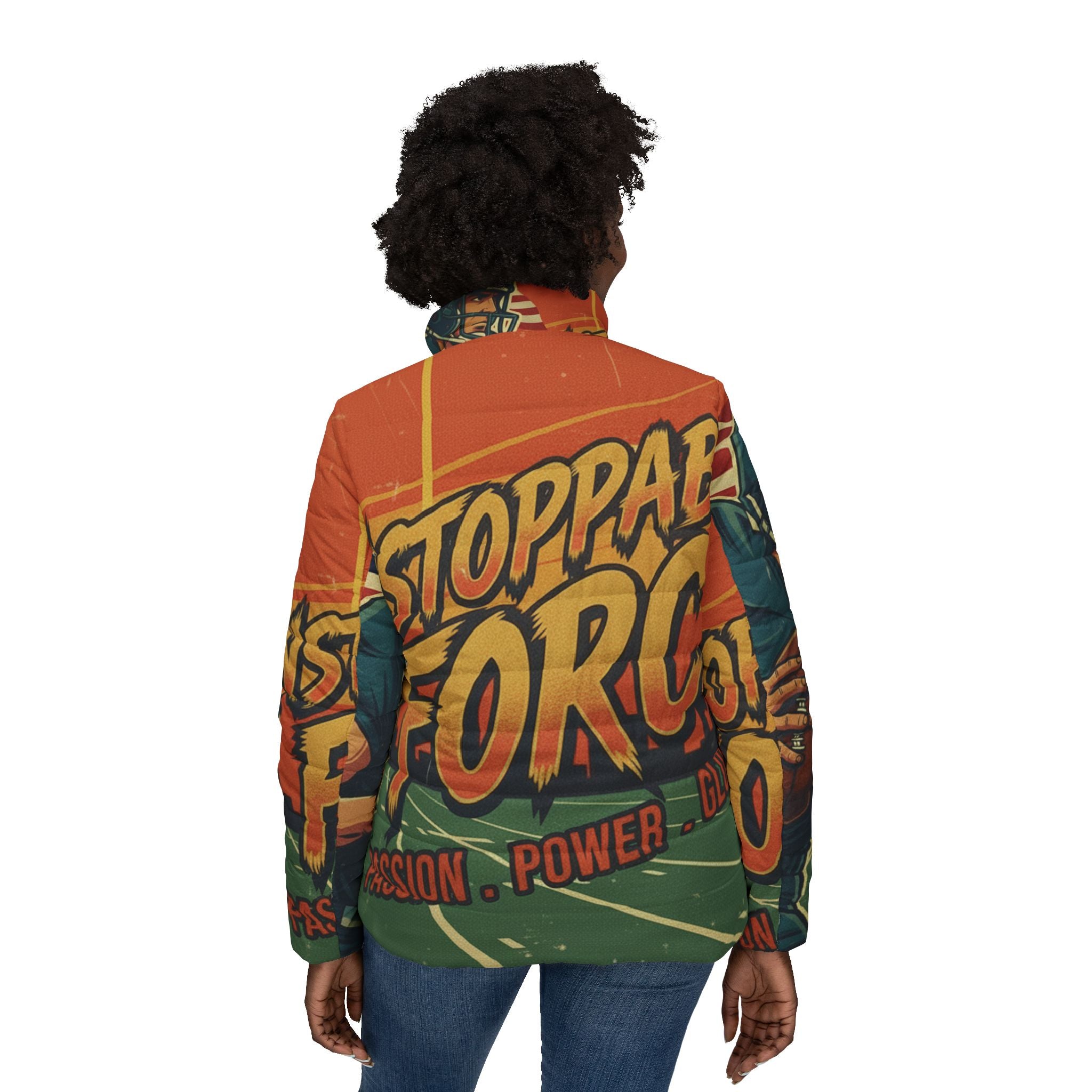 Frauen American Football Steppjacke – "Unstoppable Force" | All-Over-Print | Phönix-Potsdam®