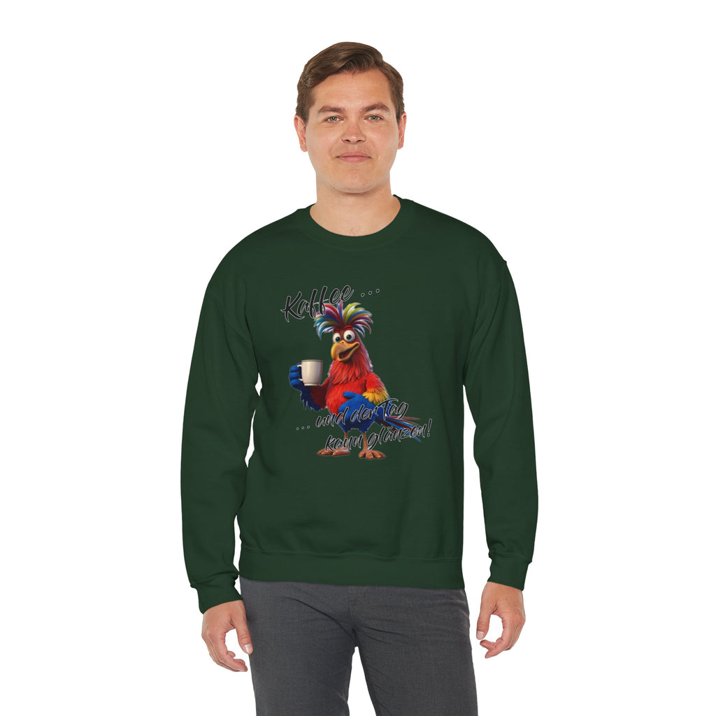 Hahn „Kaffee … und der Tag kann glänzen!“ Sweatshirt | Humor | Phönix-Potsdam®