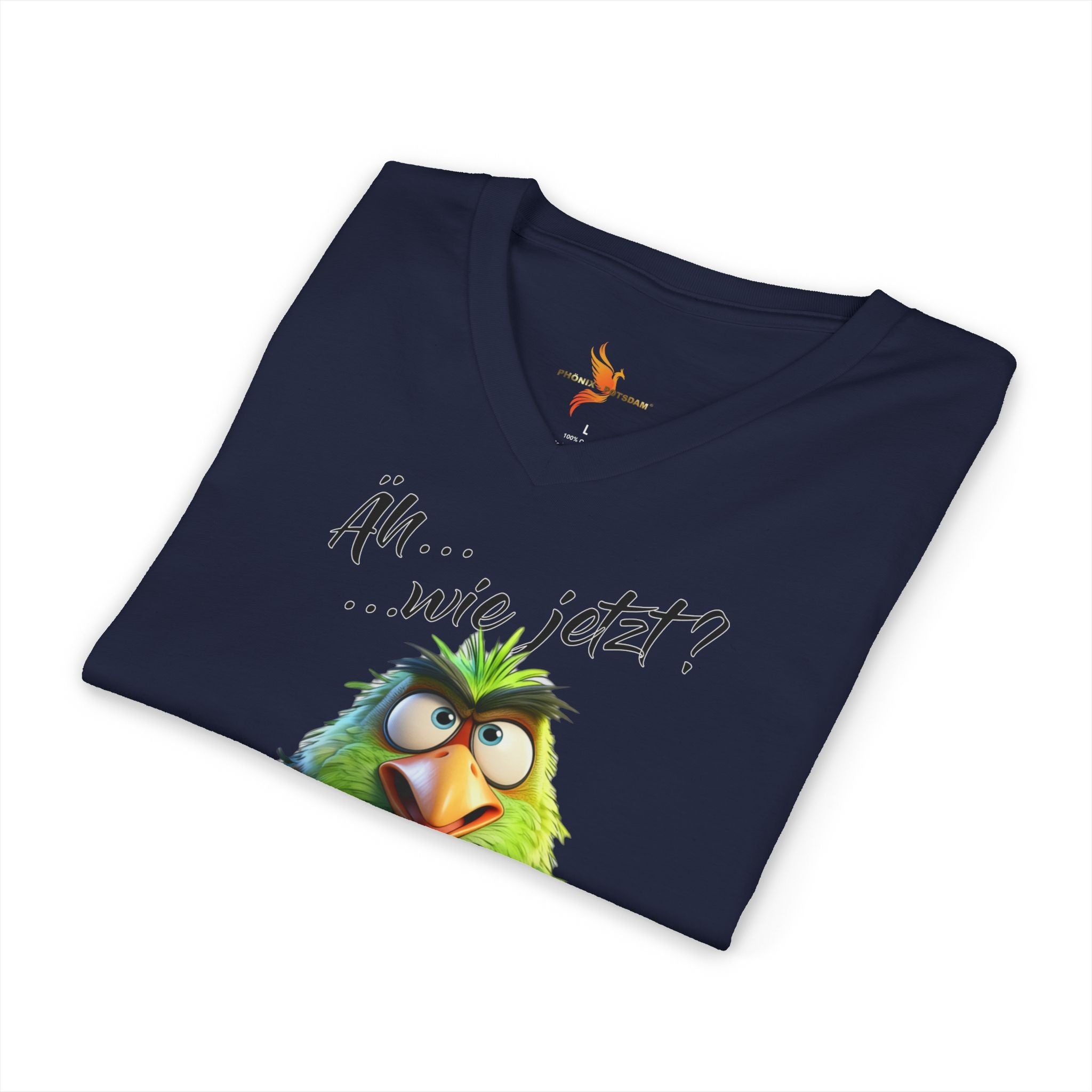 Papagei „Äh...wie jetzt?“ V-Neck T-Shirt | Humor | Phönix-Potsdam®
