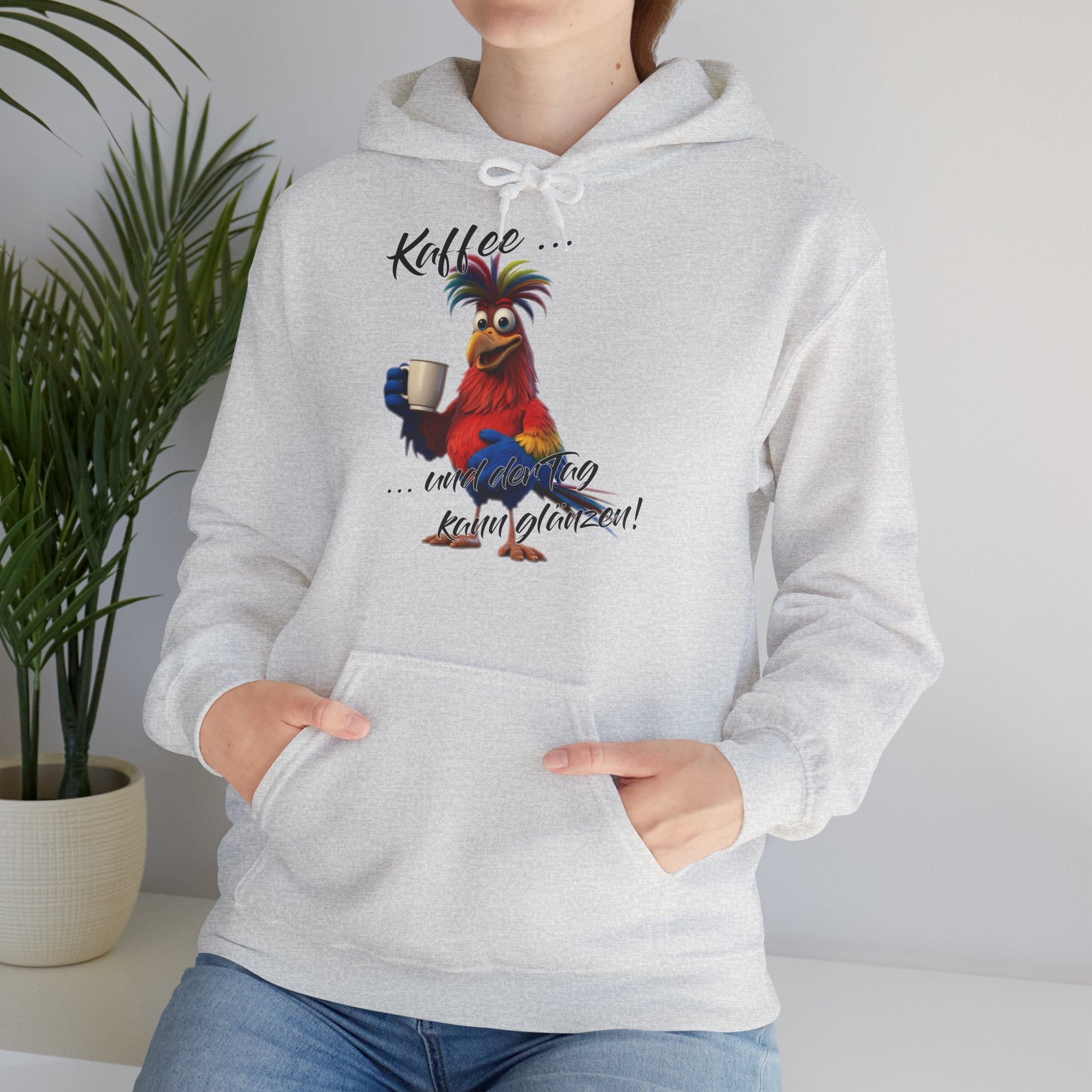 Hahn „Kaffee … und der Tag kann glänzen!“ Hoodie | Humor | Phönix-Potsdam®