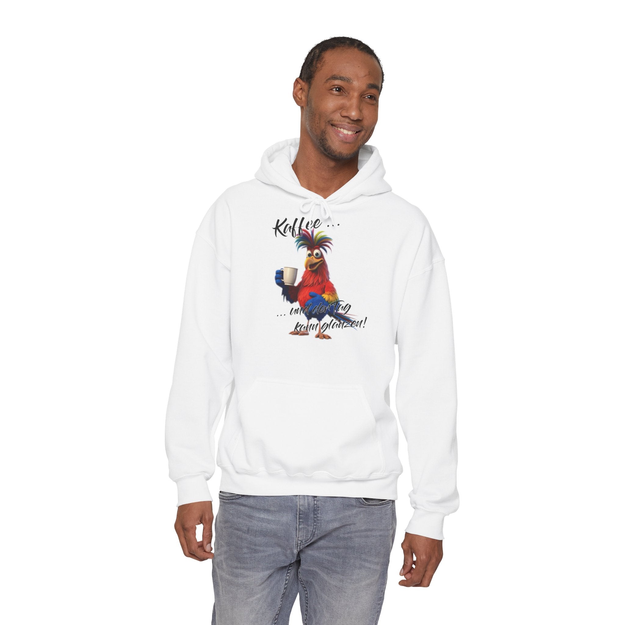 Hahn „Kaffee … und der Tag kann glänzen!“ Hoodie | Humor | Phönix-Potsdam®