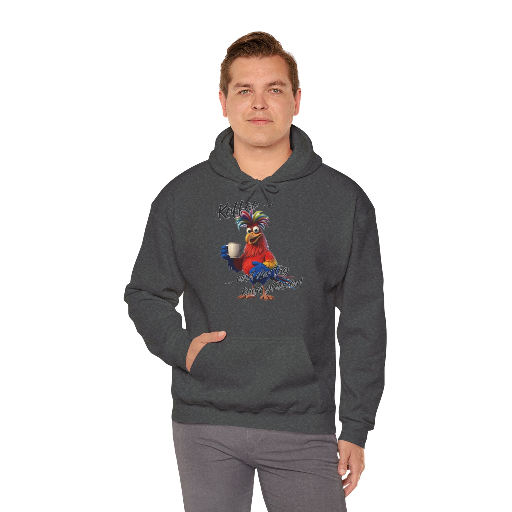 Hahn „Kaffee … und der Tag kann glänzen!“ Hoodie | Humor | Phönix-Potsdam®