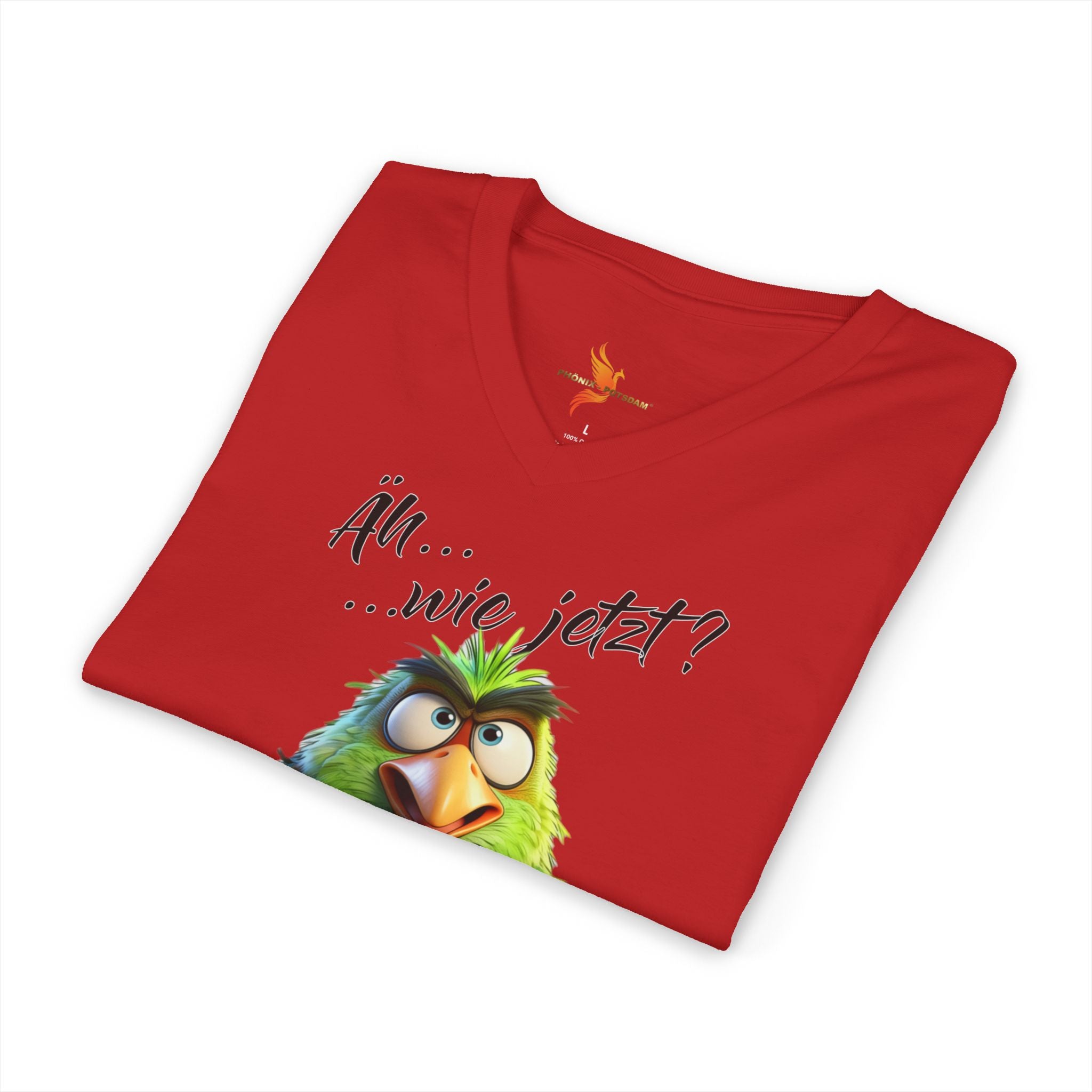 Papagei „Äh...wie jetzt?“ V-Neck T-Shirt | Humor | Phönix-Potsdam®