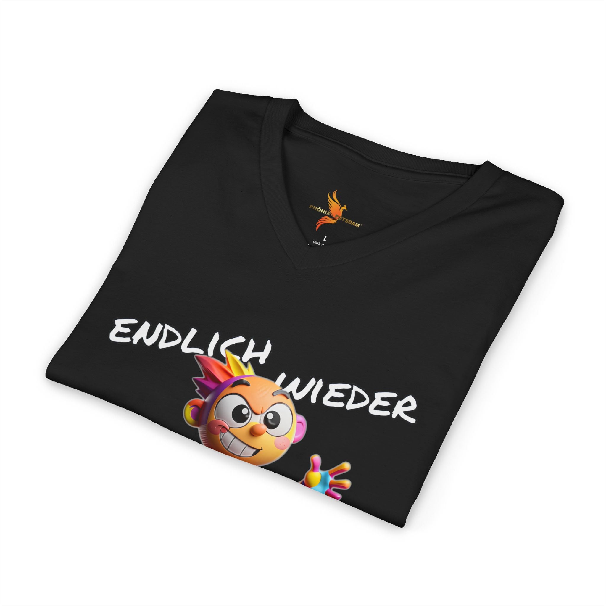 T-Shirt V-Ausschnitt „Endlich wieder BUNT treiben!“ | Humor | Phönix-Potsdam®