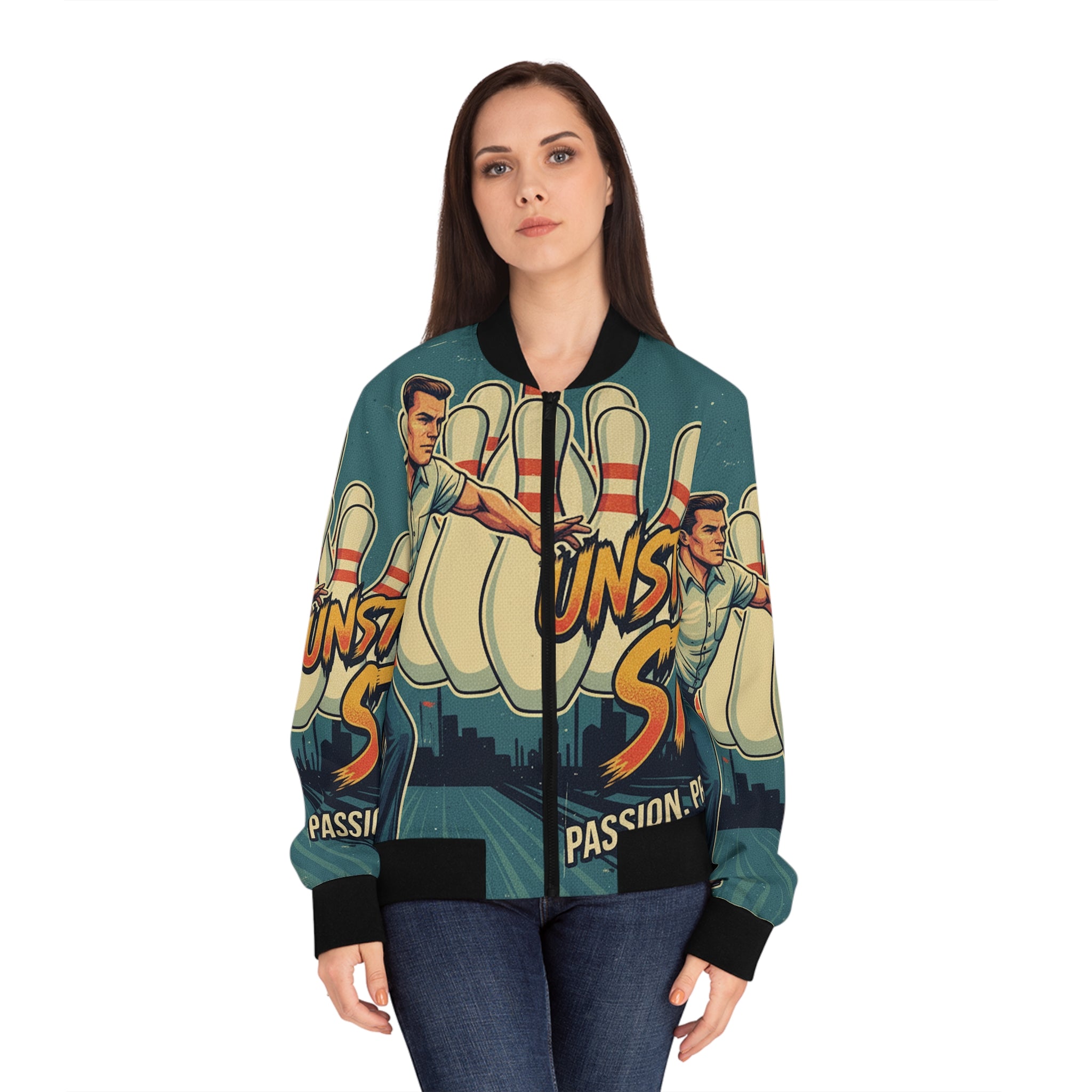 Frauen Bomberjacke Bowling – Unstoppable Strike | Figurbetont