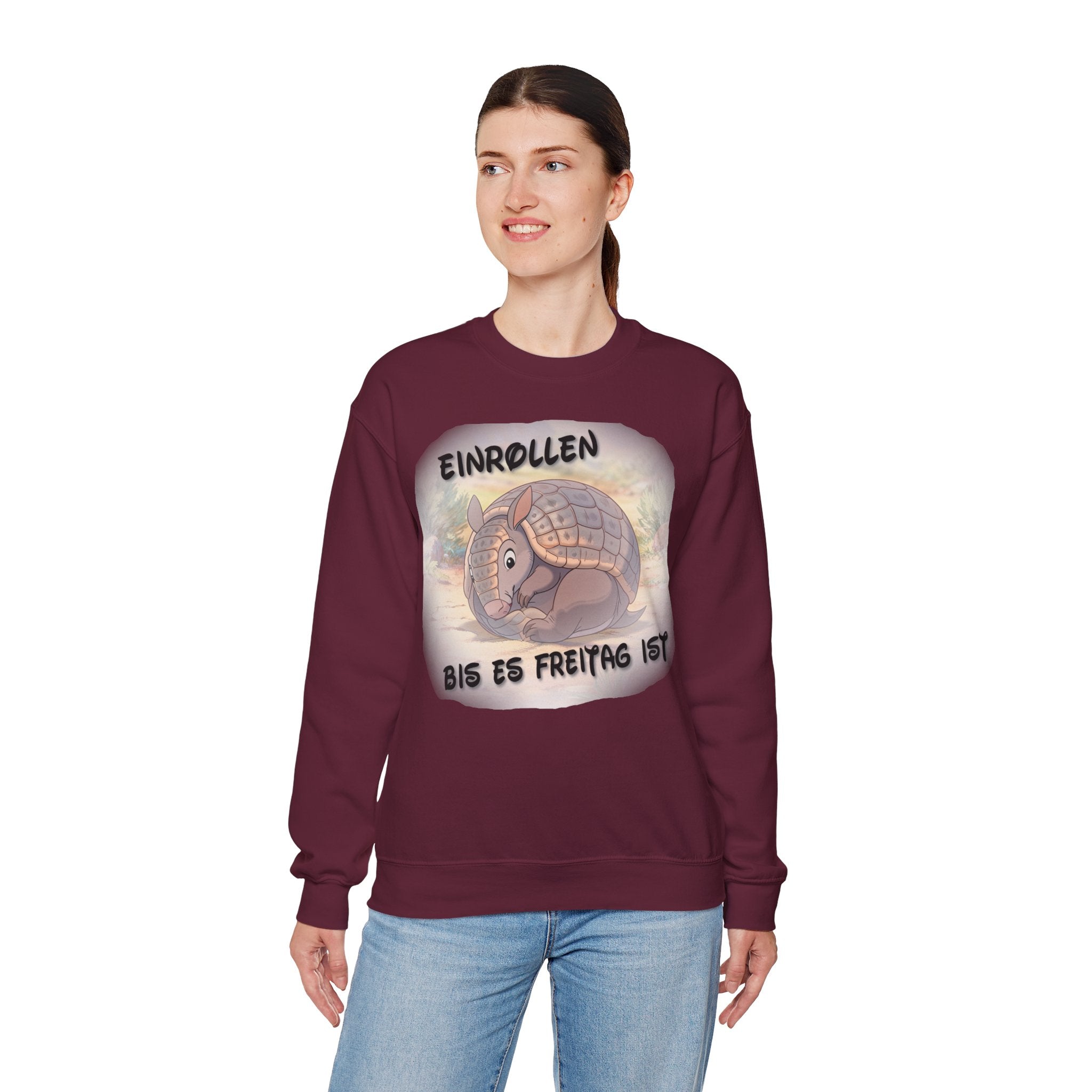 Gürteltier „Einrollen bis es Freitag ist“ Rundhals-Sweatshirt | Phönix-Potsdam®