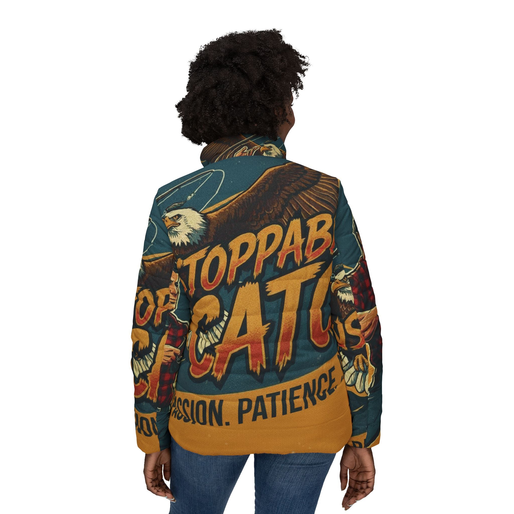 Frauen Angel Steppjacke – "Unstoppable Catch" | All-Over-Print | Phönix-Potsdam®