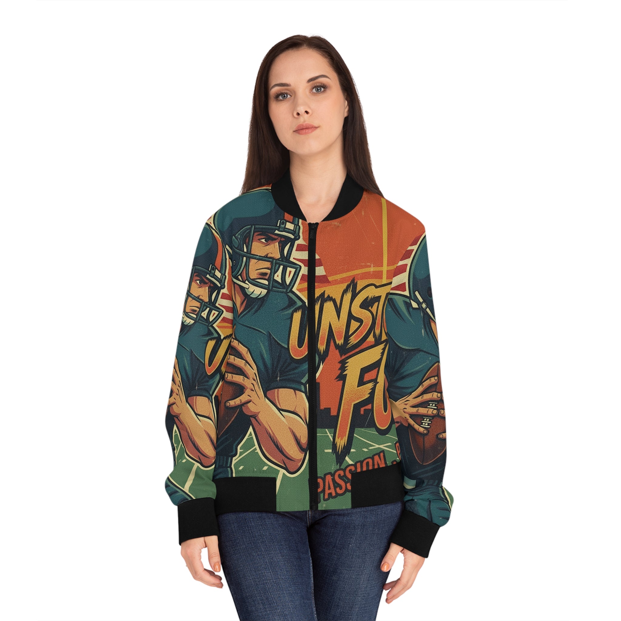 Frauen American Football Bomberjacke – "Unstoppable Force" | Figurbetont