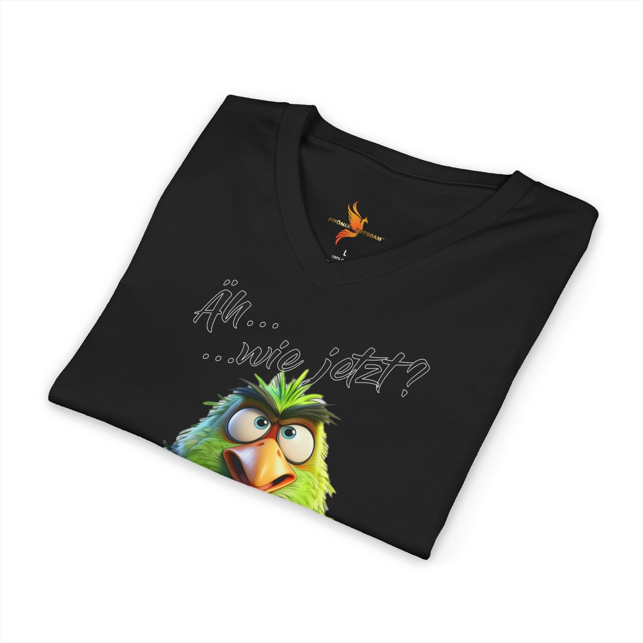 Papagei „Äh...wie jetzt?“ V-Neck T-Shirt | Humor | Phönix-Potsdam®