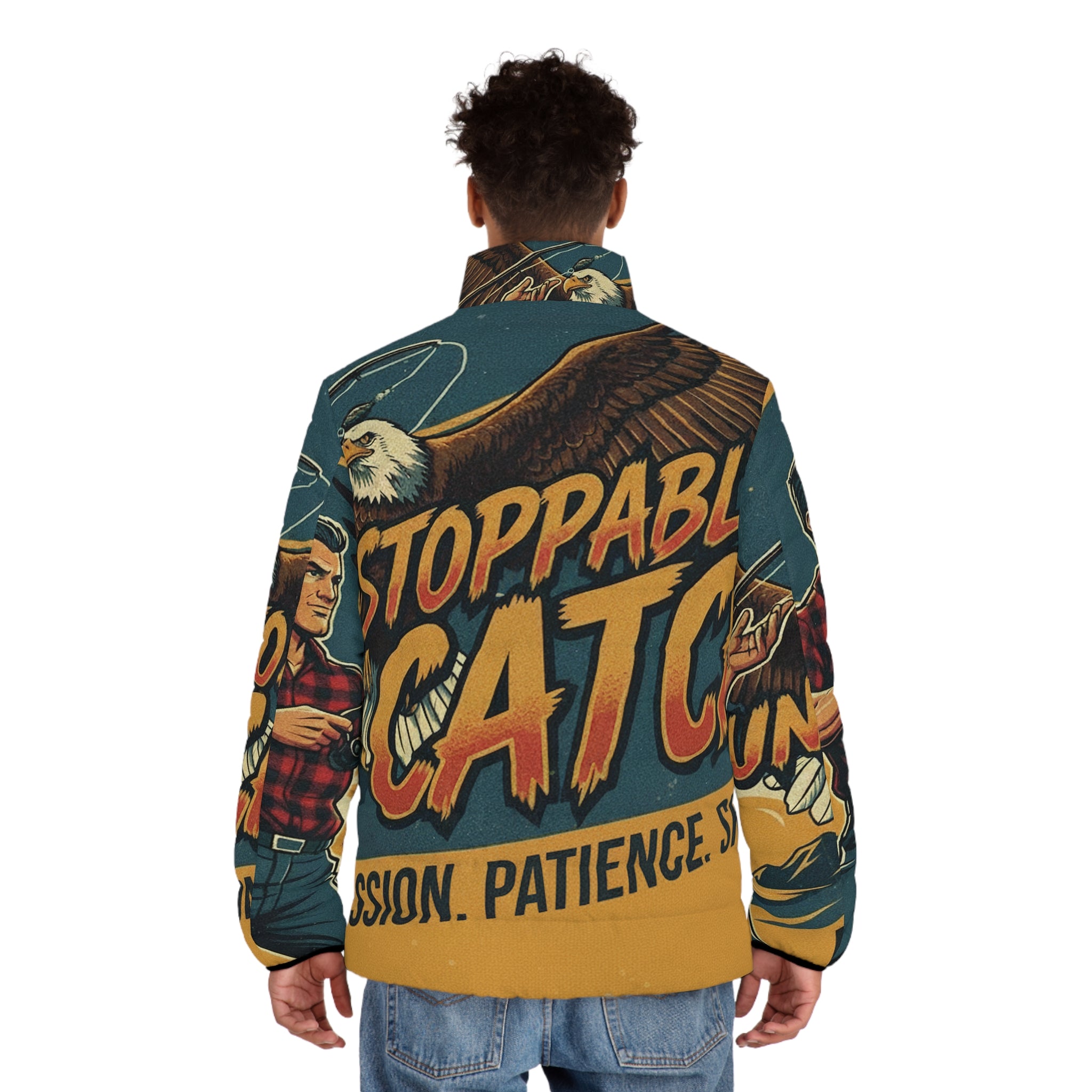 Männer Angel Steppjacke – "Unstoppable Catch" | All-Over-Print | Phönix-Potsdam®