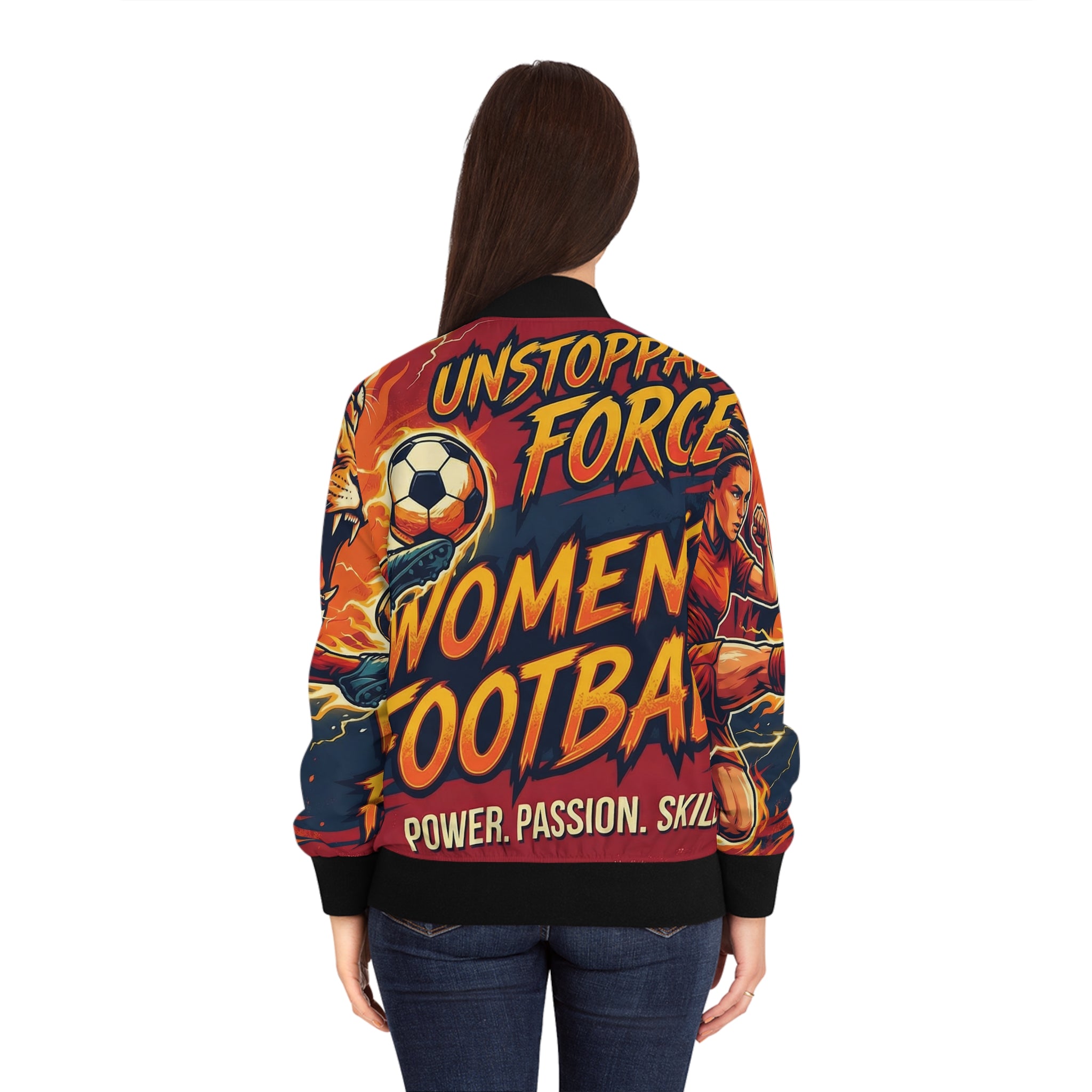 Frauen Fußball Bomberjacke – "Unstoppable Force" | Figurbetont