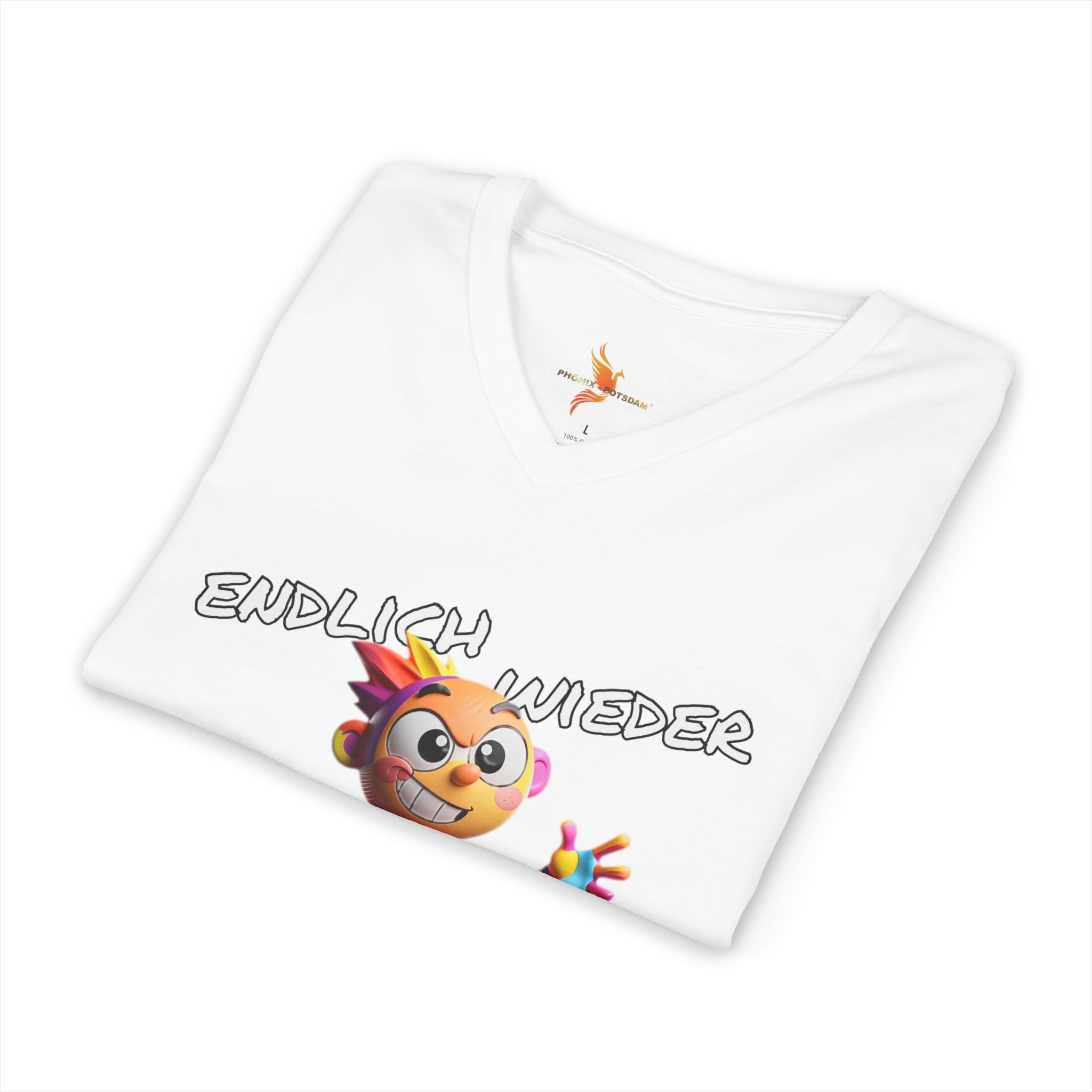 T-Shirt V-Ausschnitt „Endlich wieder BUNT treiben!“ | Humor | Phönix-Potsdam®