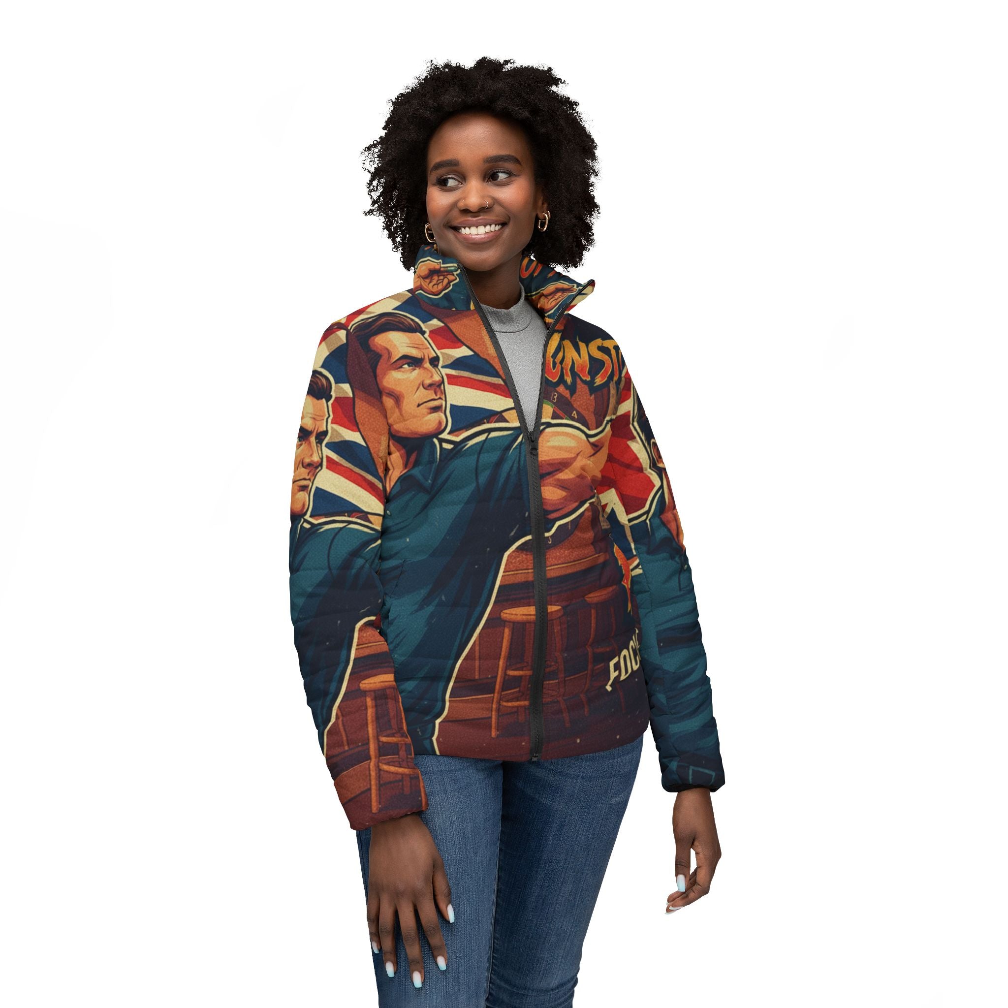 Frauen Dart Steppjacke – "Unstoppable Aim" | All-Over-Print | Phönix-Potsdam®