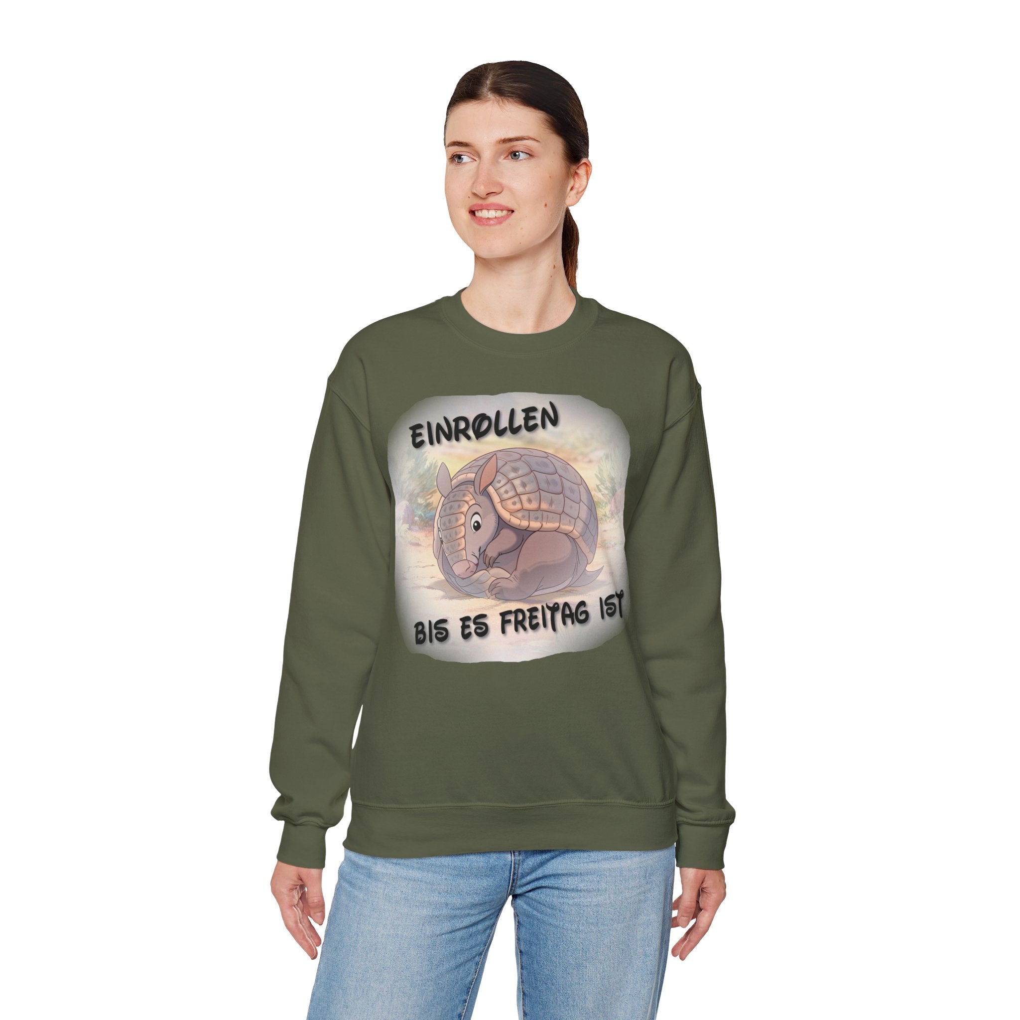Gürteltier „Einrollen bis es Freitag ist“ Rundhals-Sweatshirt | Phönix-Potsdam®