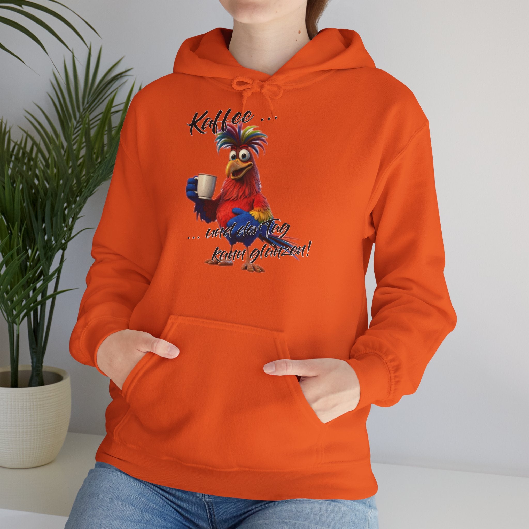 Hahn „Kaffee … und der Tag kann glänzen!“ Hoodie | Humor | Phönix-Potsdam®