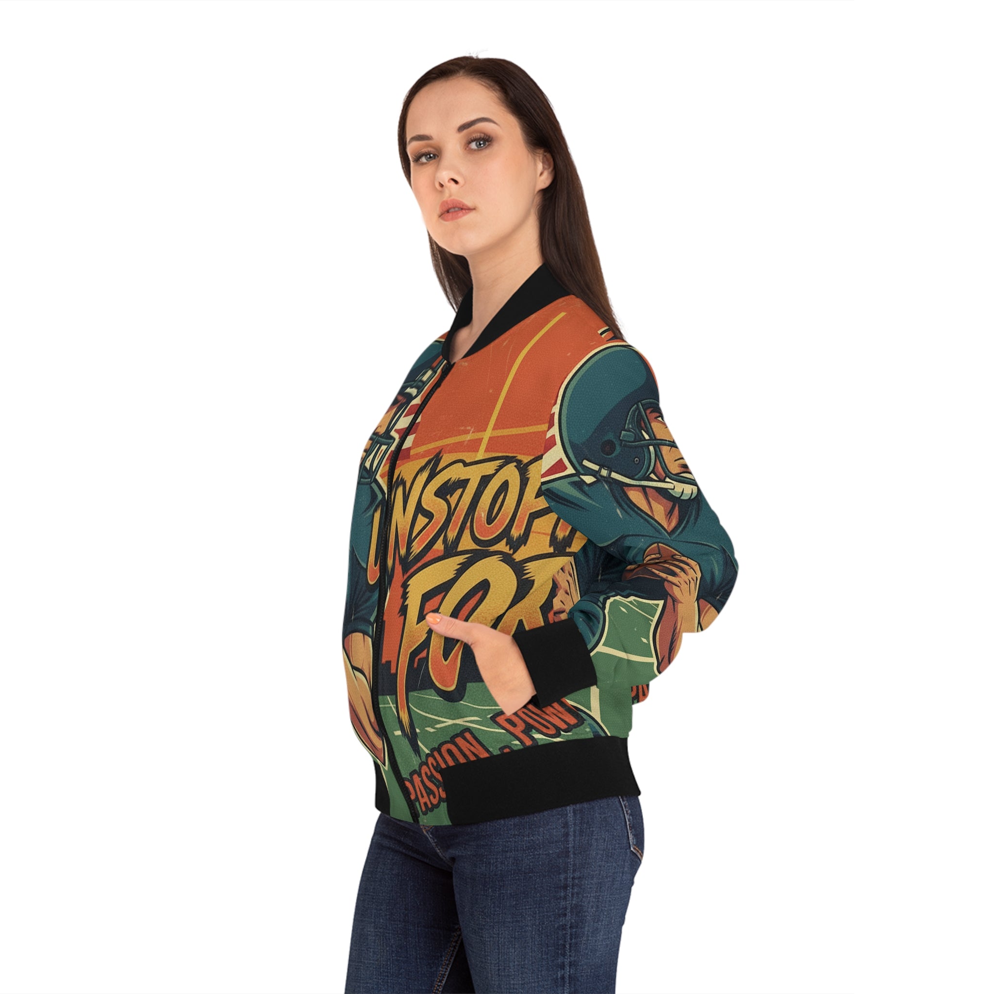 Frauen American Football Bomberjacke – "Unstoppable Force" | Figurbetont
