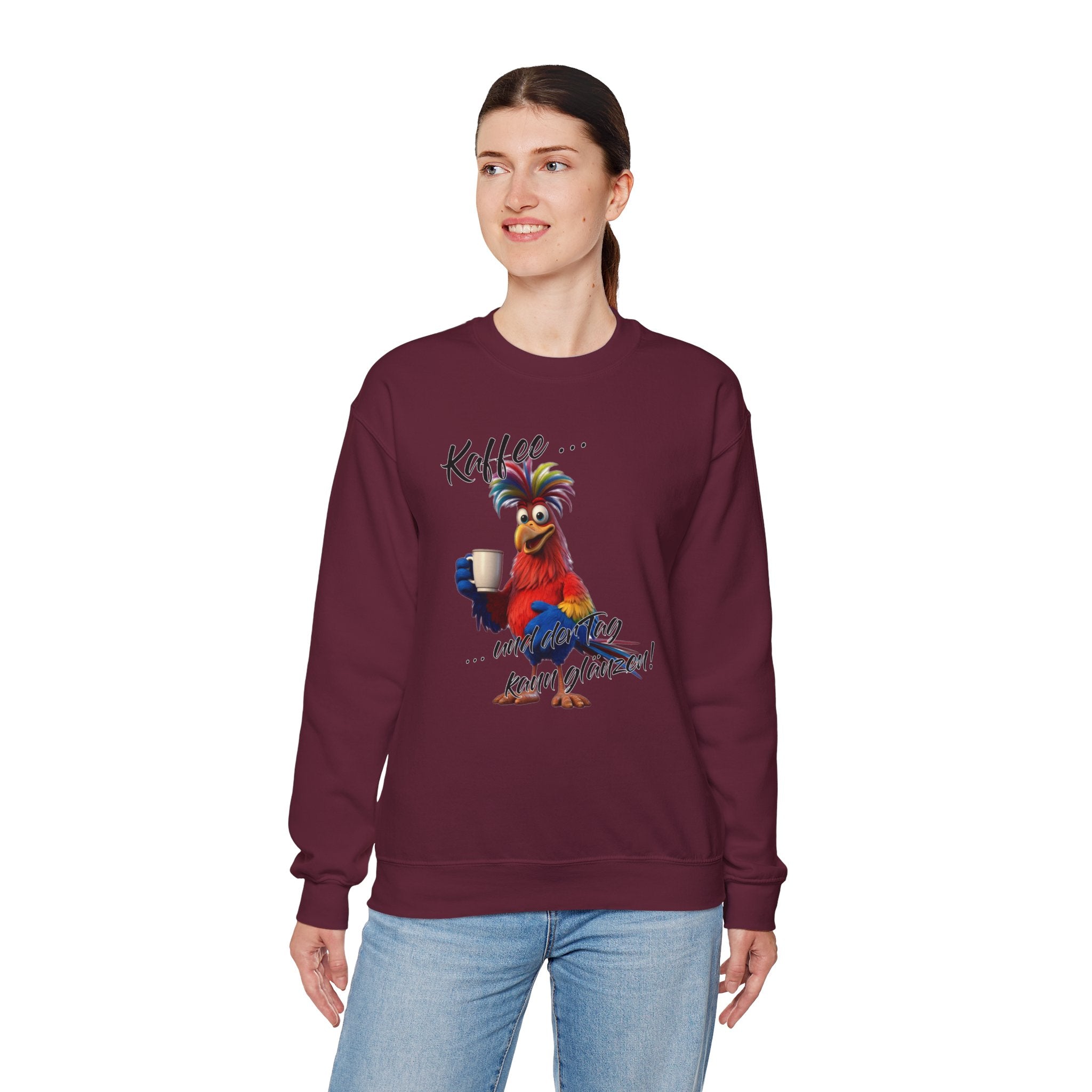 Hahn „Kaffee … und der Tag kann glänzen!“ Sweatshirt | Humor | Phönix-Potsdam®