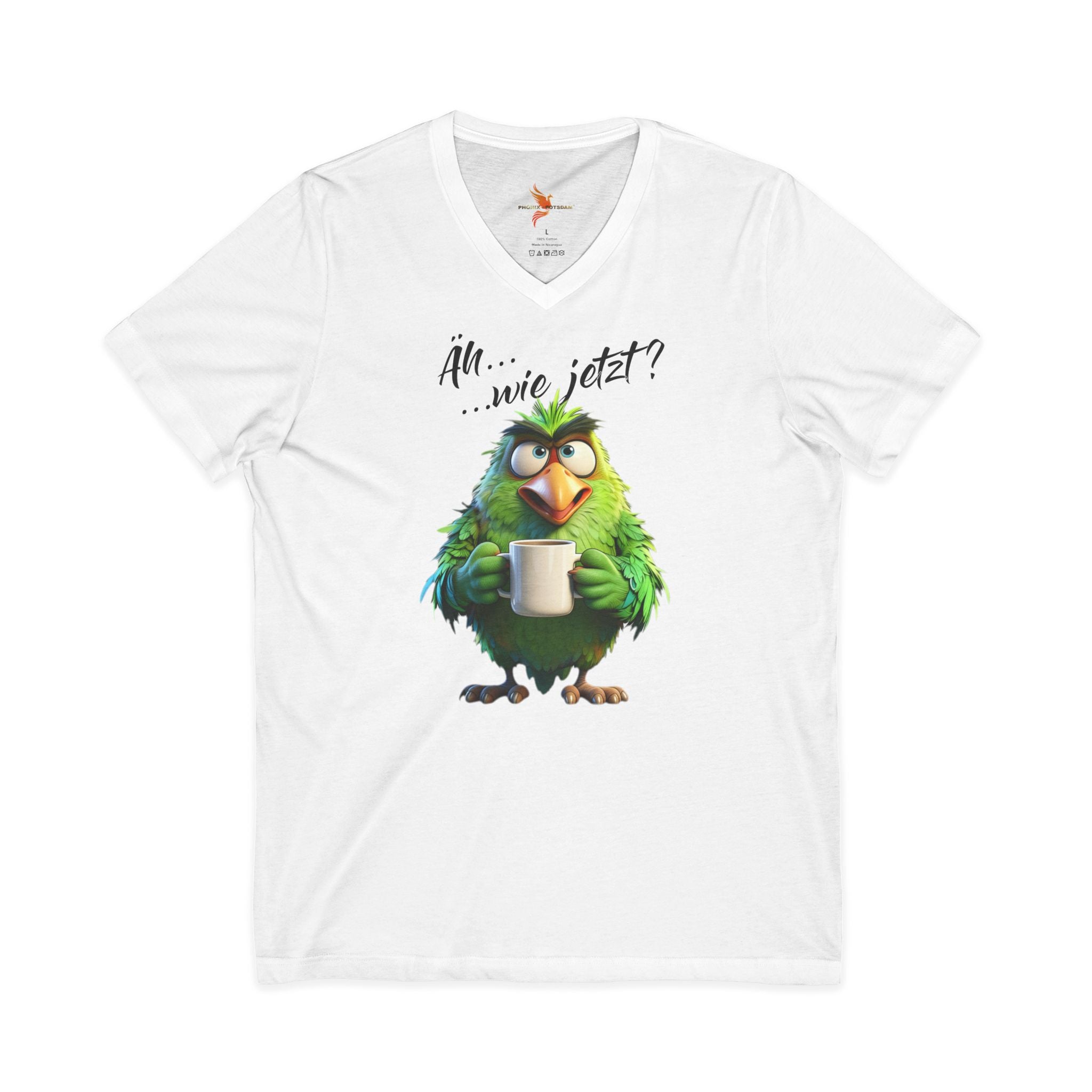 Papagei „Äh...wie jetzt?“ V-Neck T-Shirt | Humor | Phönix-Potsdam®
