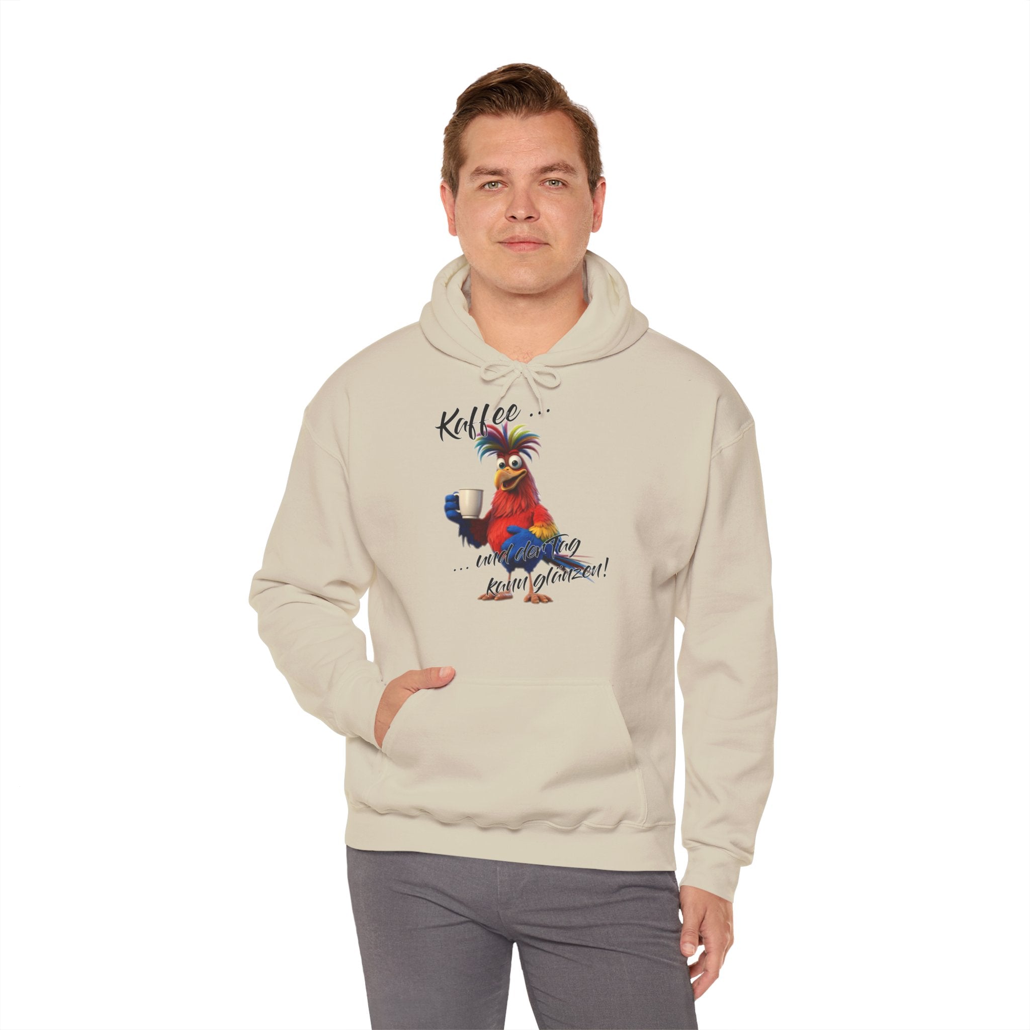 Hahn „Kaffee … und der Tag kann glänzen!“ Hoodie | Humor | Phönix-Potsdam®