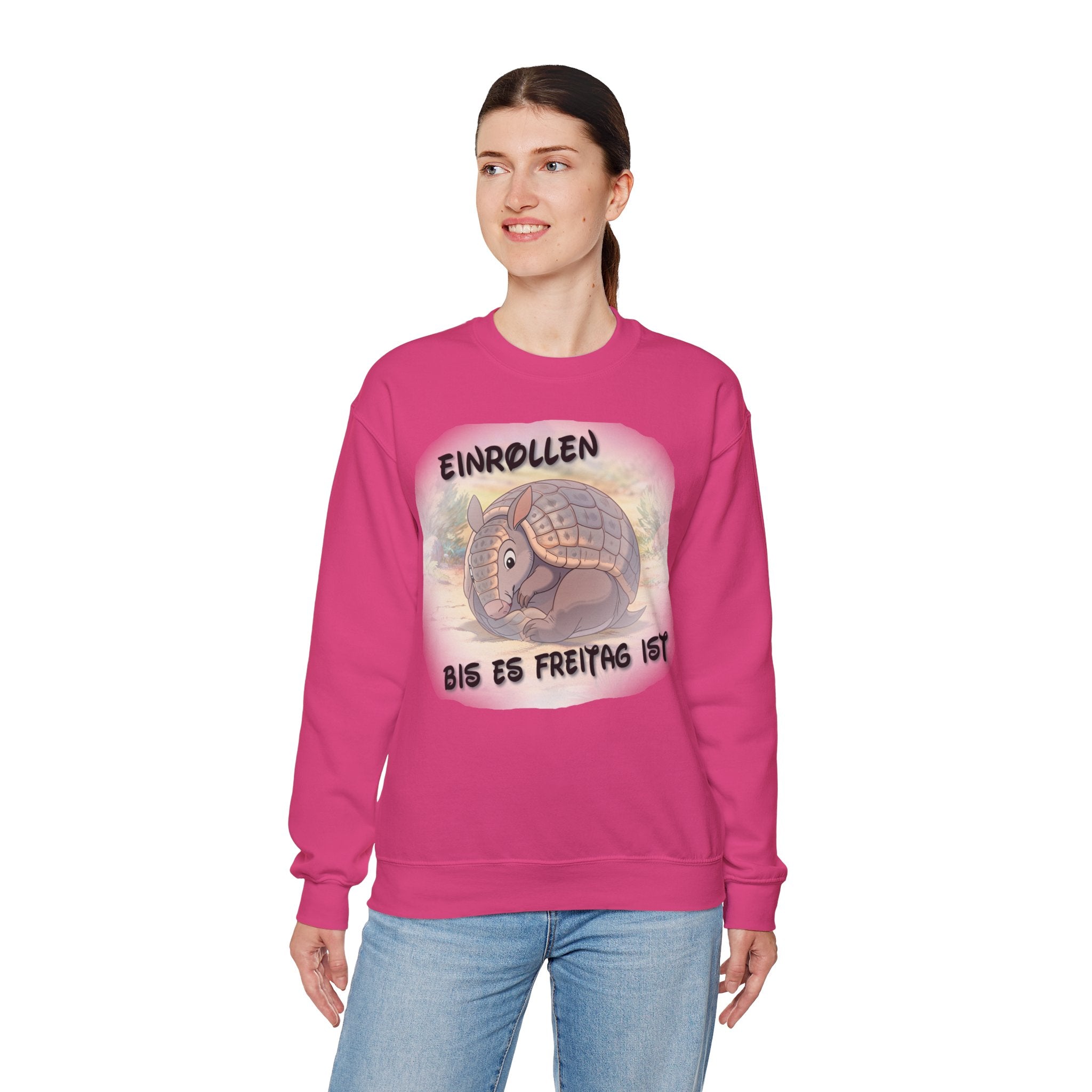 Gürteltier „Einrollen bis es Freitag ist“ Rundhals-Sweatshirt | Phönix-Potsdam®