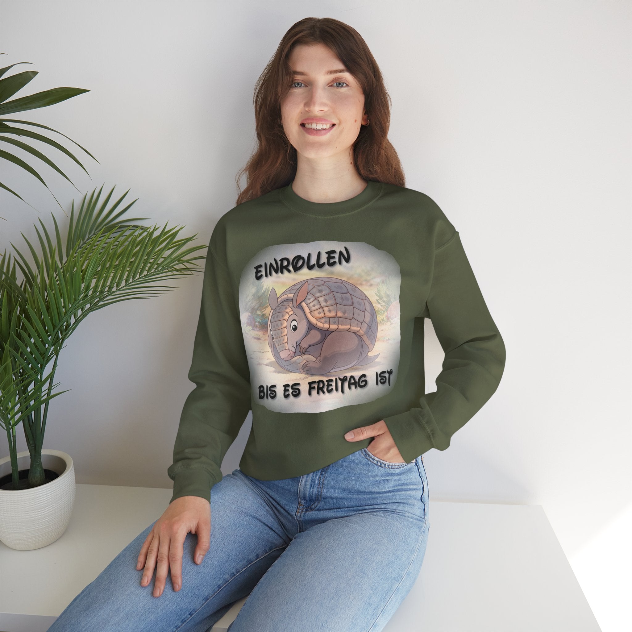 Gürteltier „Einrollen bis es Freitag ist“ Rundhals-Sweatshirt | Phönix-Potsdam®