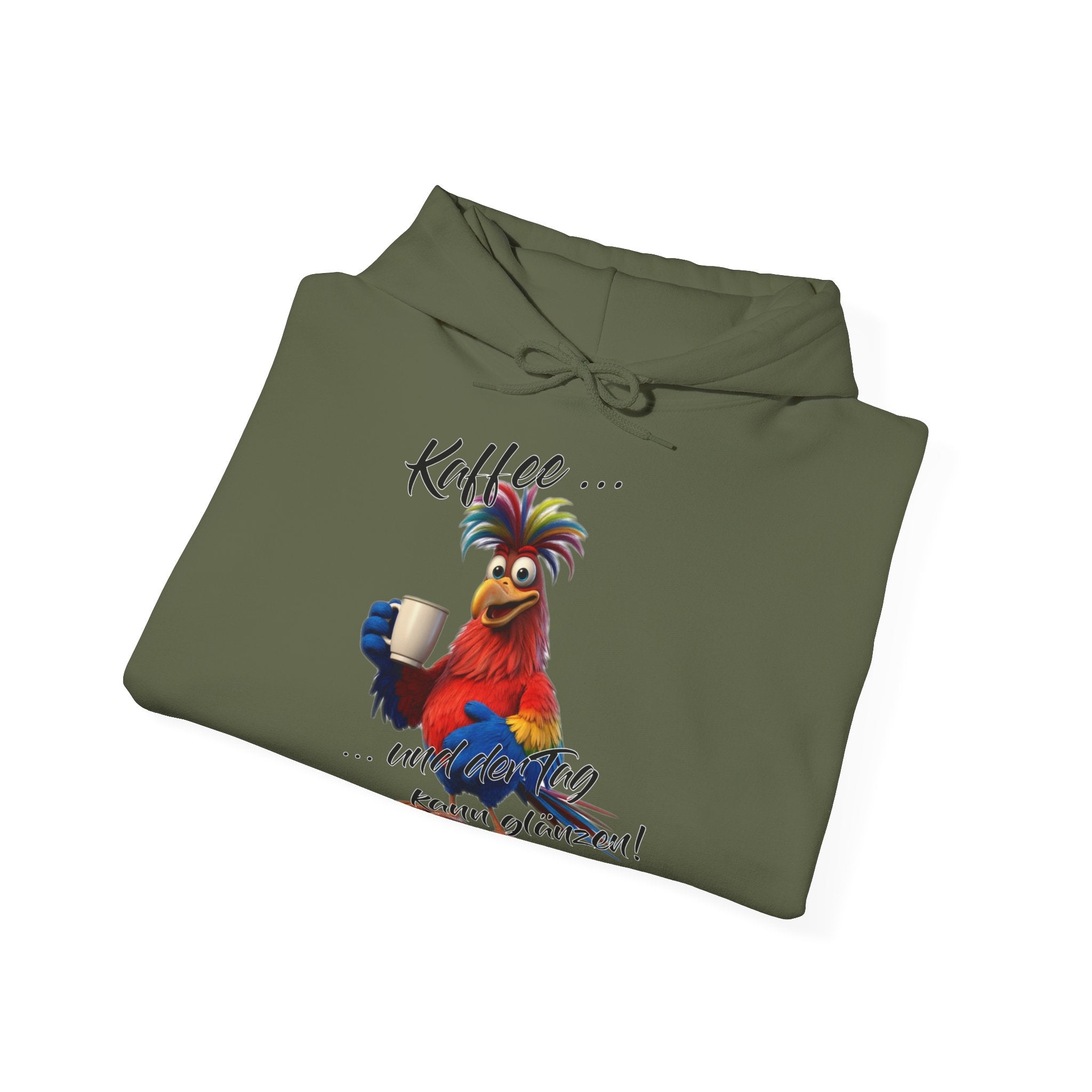 Hahn „Kaffee … und der Tag kann glänzen!“ Hoodie | Humor | Phönix-Potsdam®