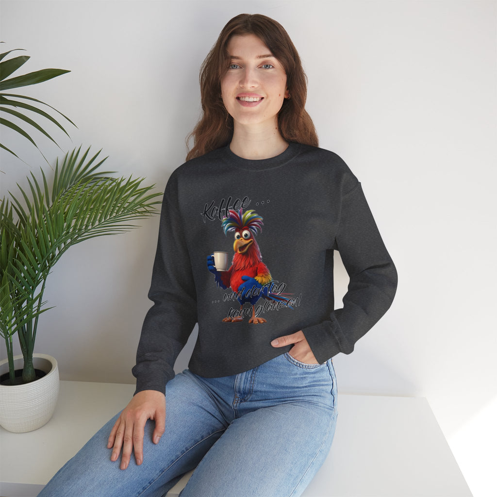 Hahn „Kaffee … und der Tag kann glänzen!“ Sweatshirt | Humor | Phönix-Potsdam®
