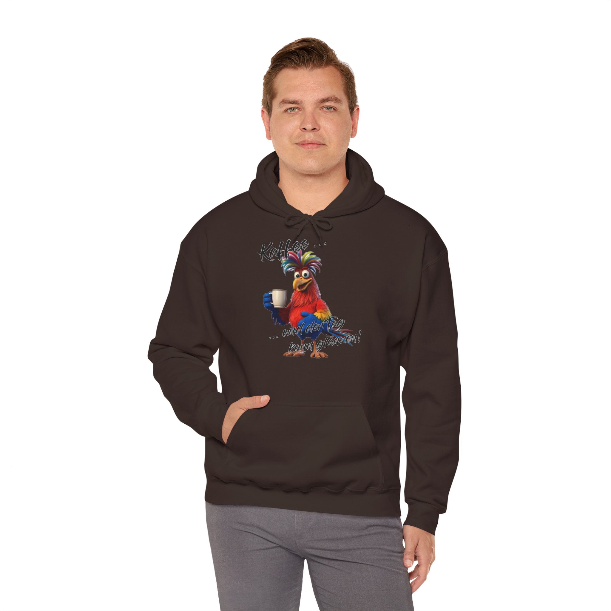 Hahn „Kaffee … und der Tag kann glänzen!“ Hoodie | Humor | Phönix-Potsdam®