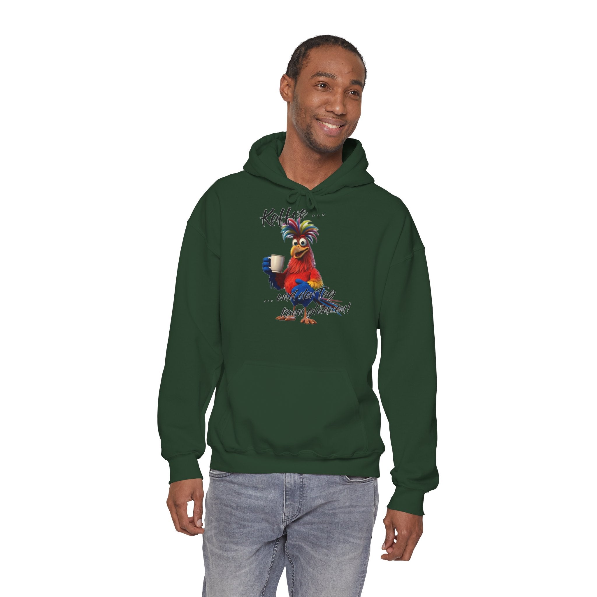 Hahn „Kaffee … und der Tag kann glänzen!“ Hoodie | Humor | Phönix-Potsdam®