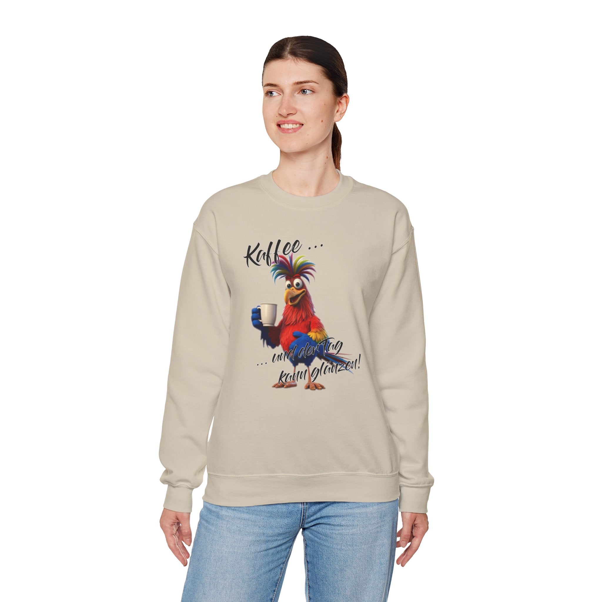 Hahn „Kaffee … und der Tag kann glänzen!“ Sweatshirt | Humor | Phönix-Potsdam®