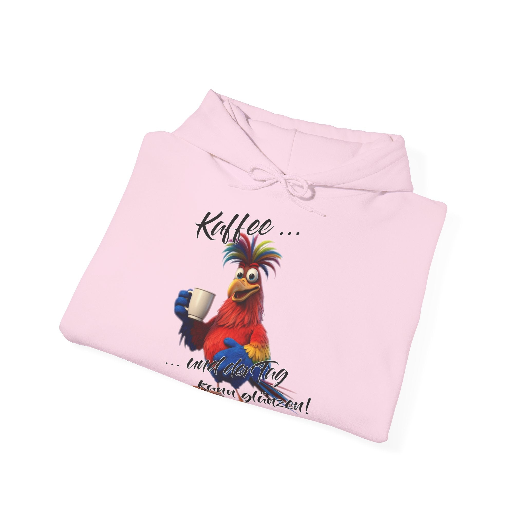 Hahn „Kaffee … und der Tag kann glänzen!“ Hoodie | Humor | Phönix-Potsdam®