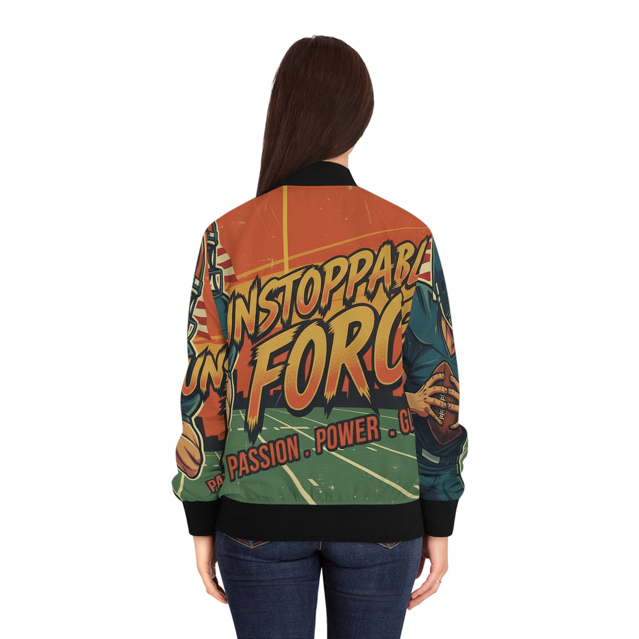 Frauen American Football Bomberjacke – "Unstoppable Force" | Figurbetont