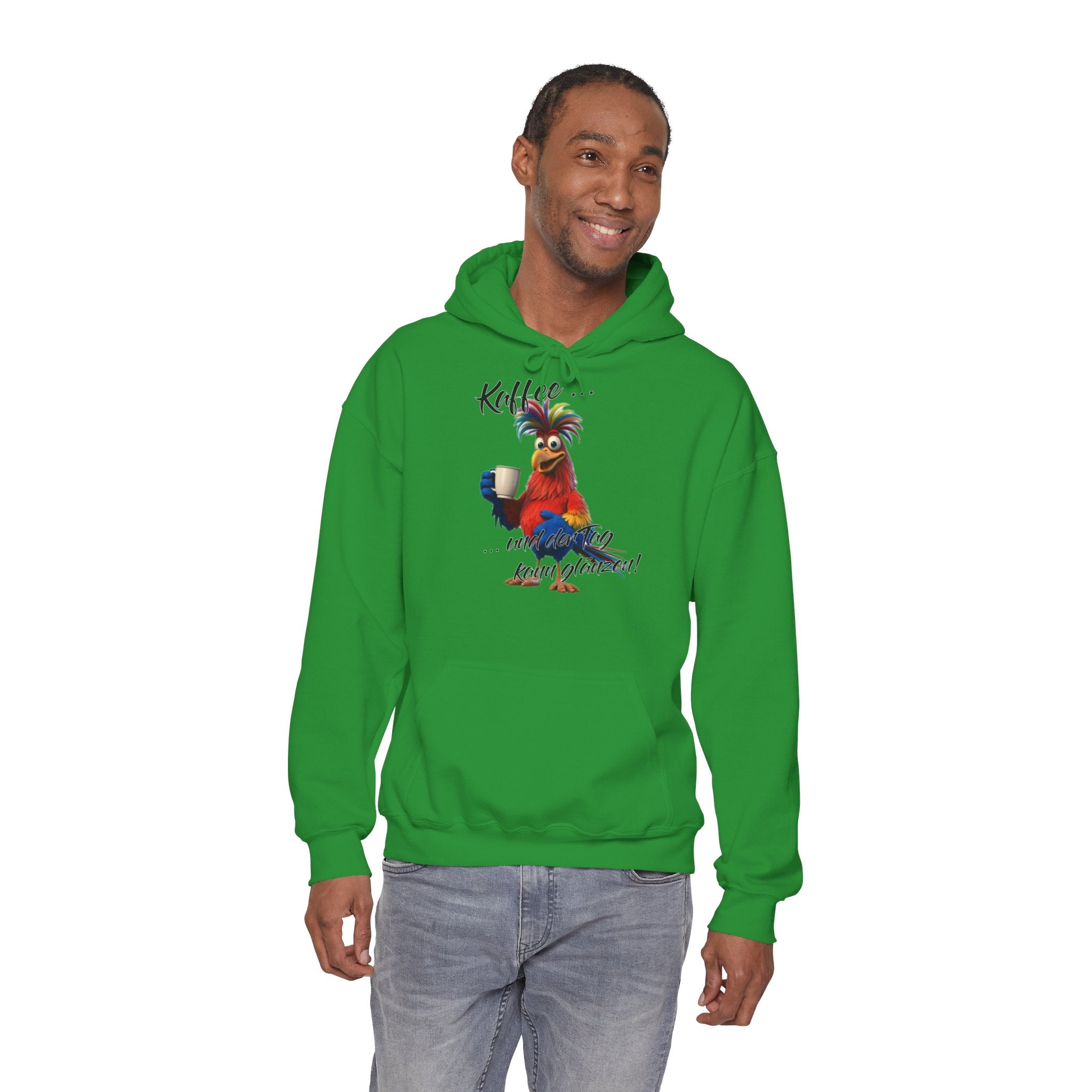 Hahn „Kaffee … und der Tag kann glänzen!“ Hoodie | Humor | Phönix-Potsdam®
