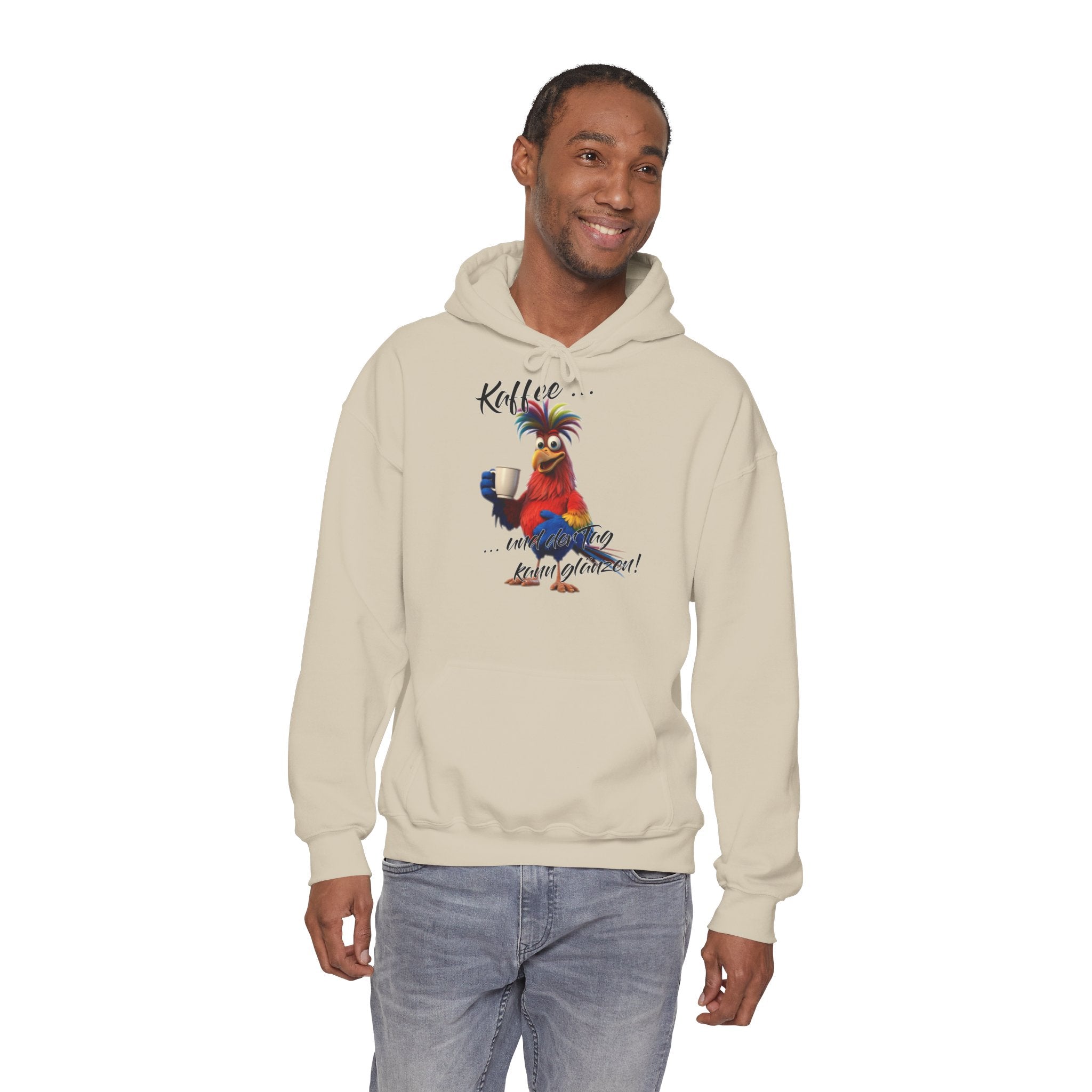 Hahn „Kaffee … und der Tag kann glänzen!“ Hoodie | Humor | Phönix-Potsdam®