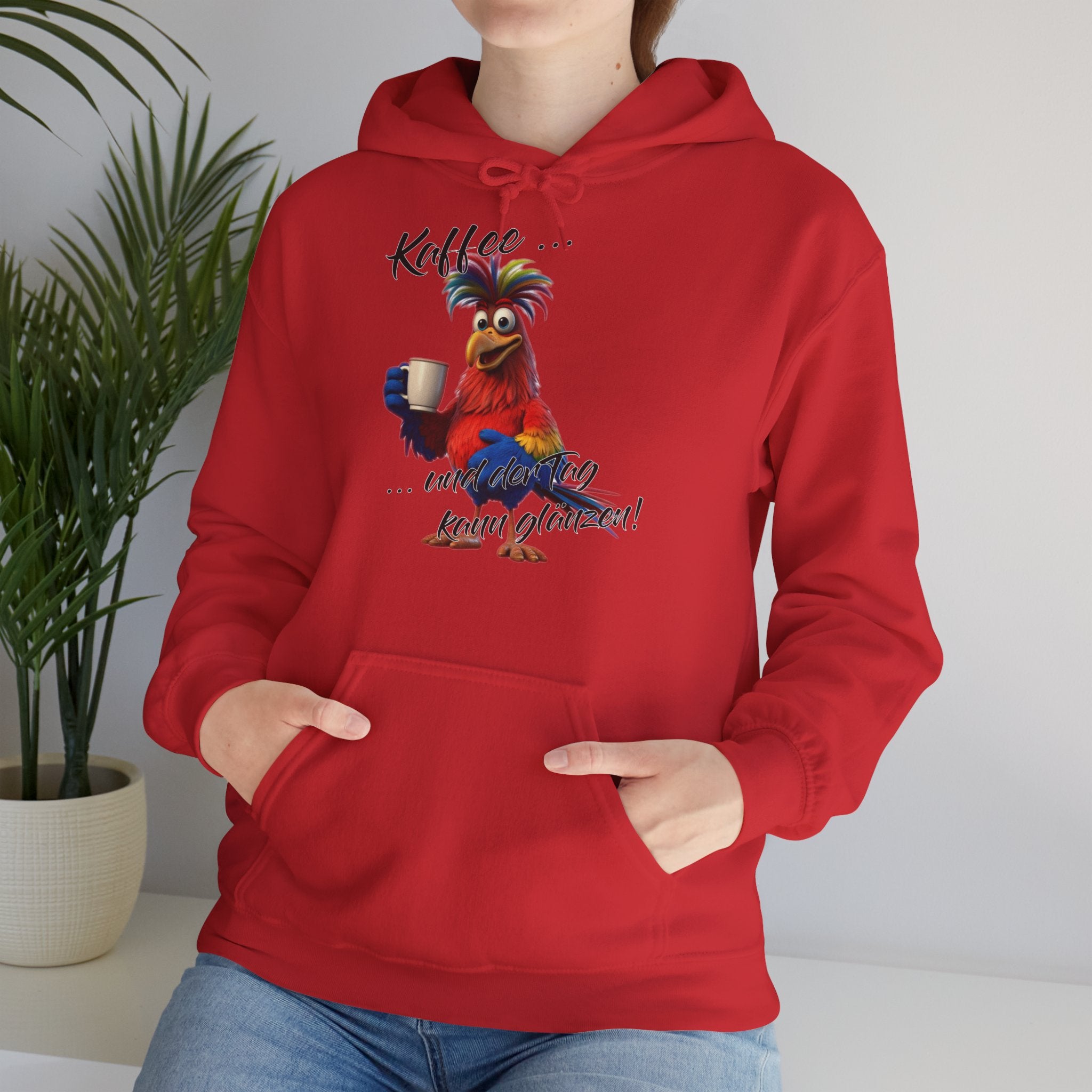 Hahn „Kaffee … und der Tag kann glänzen!“ Hoodie | Humor | Phönix-Potsdam®