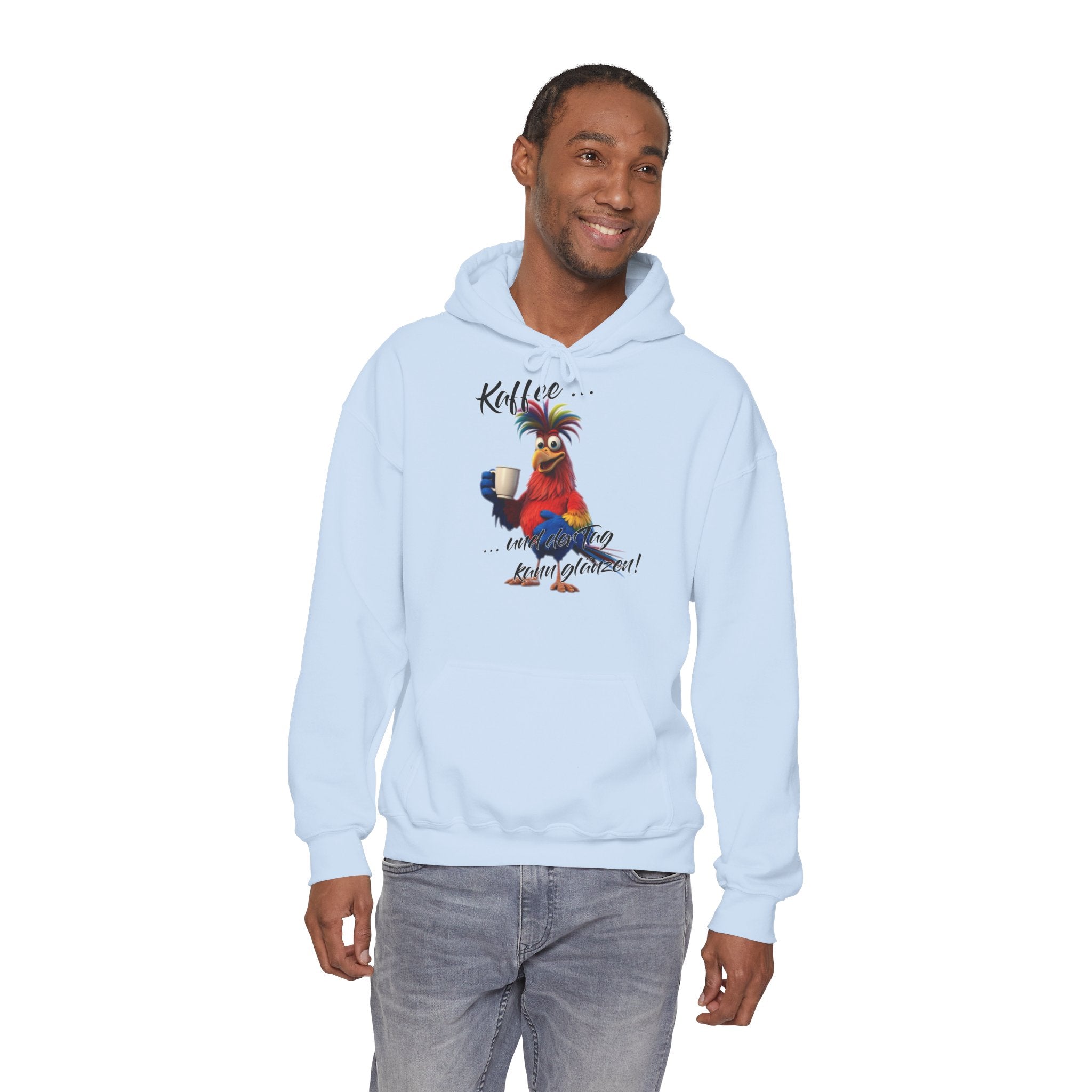 Hahn „Kaffee … und der Tag kann glänzen!“ Hoodie | Humor | Phönix-Potsdam®