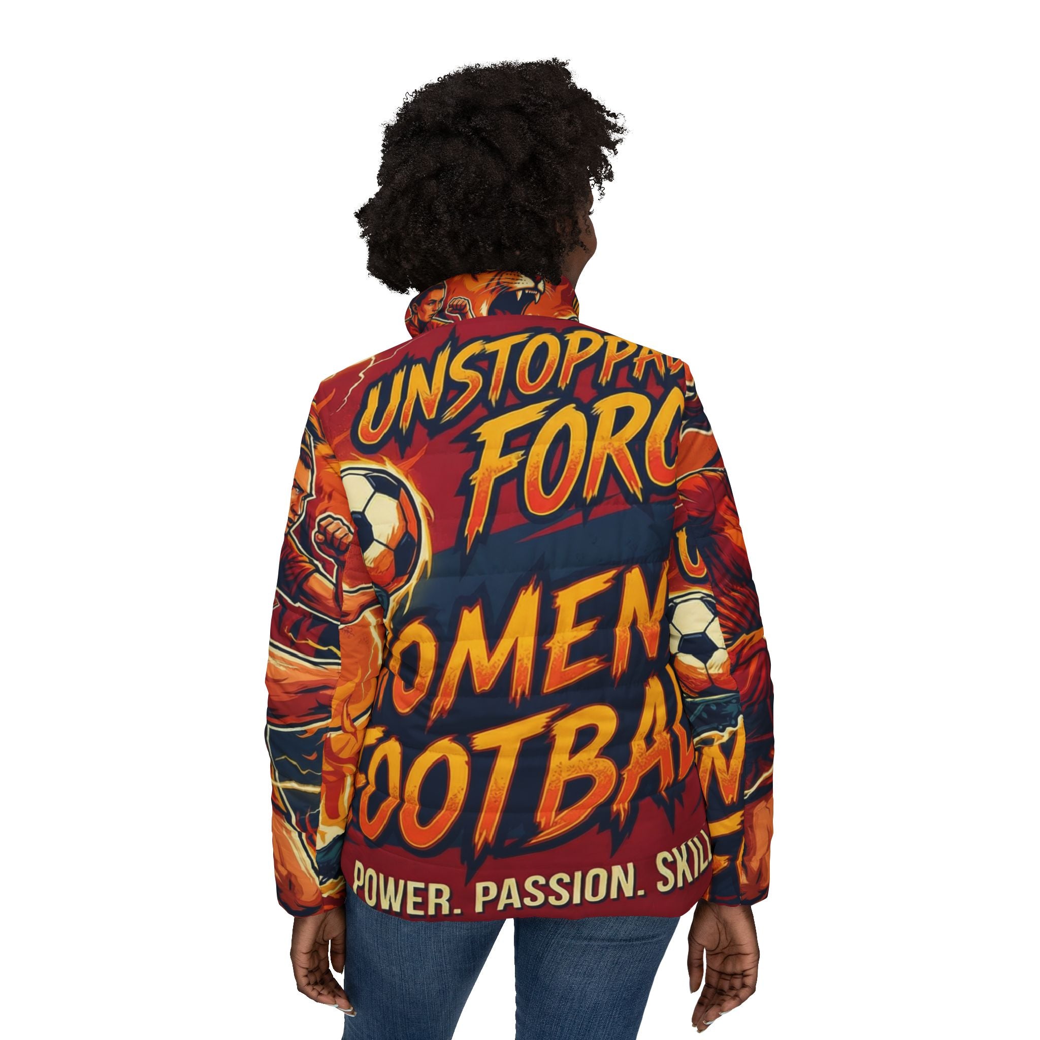 Frauen Fußball Steppjacke – "Unstoppable Force" | All-Over-Print | Phönix-Potsdam®