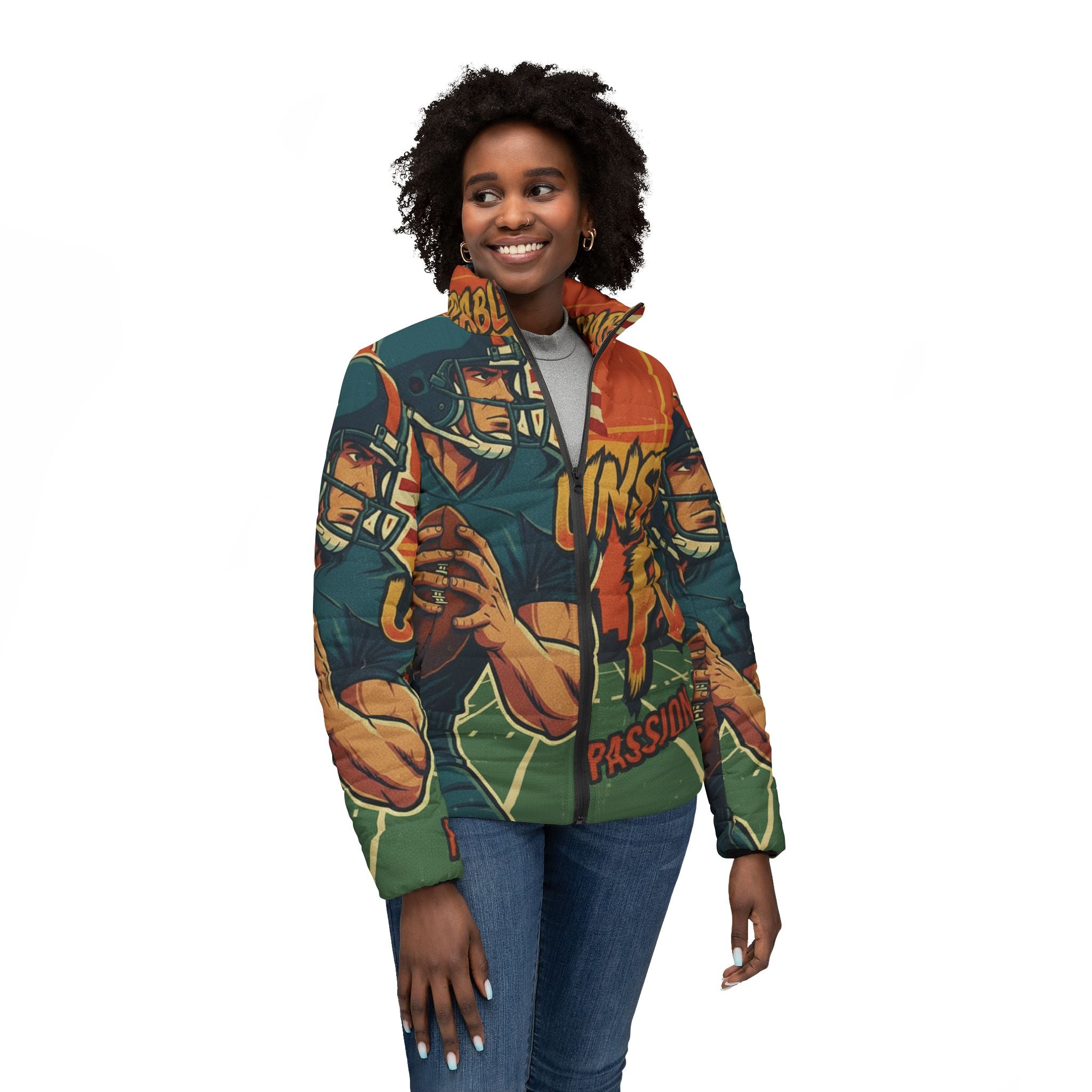 Frauen American Football Steppjacke – "Unstoppable Force" | All-Over-Print | Phönix-Potsdam®