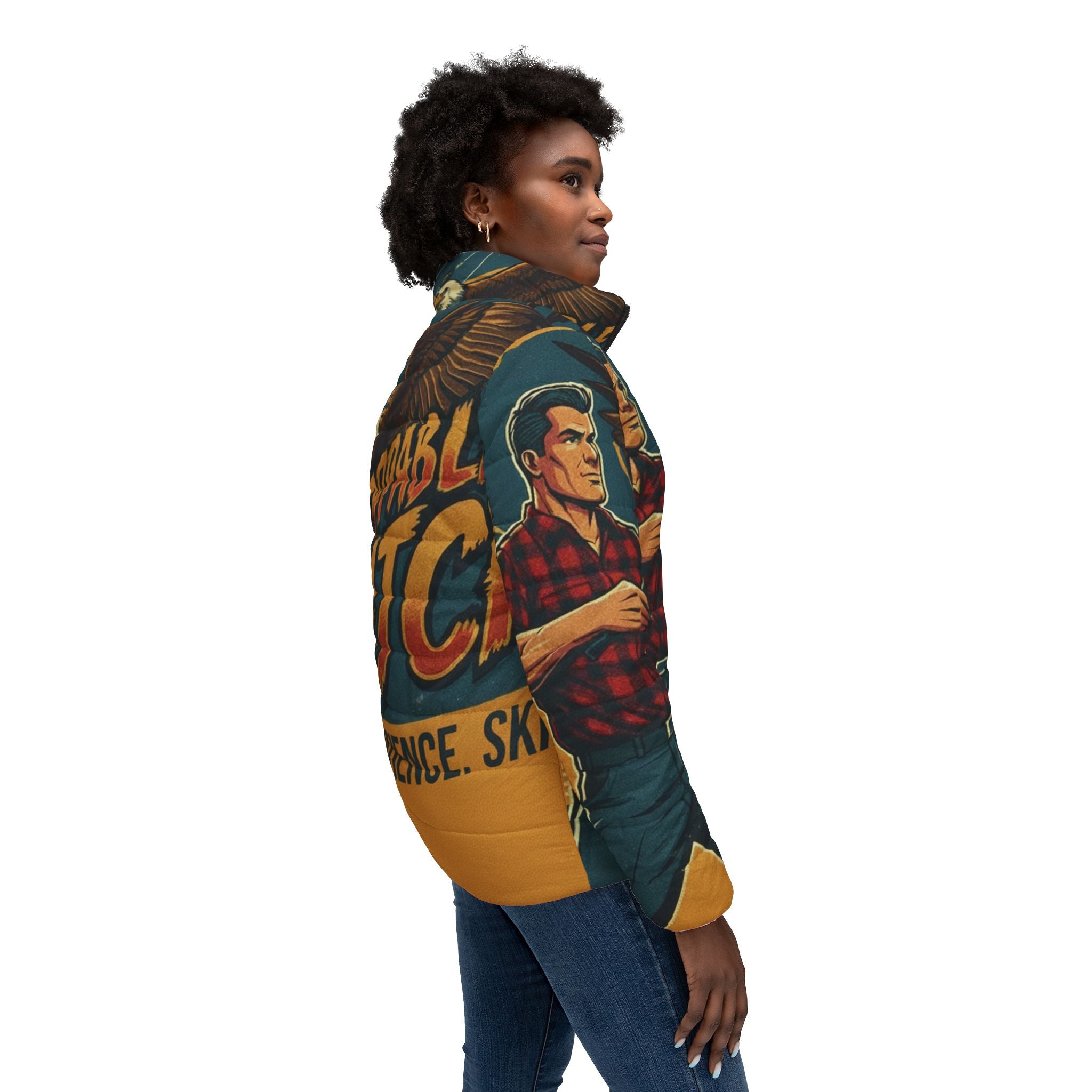Frauen Angel Steppjacke – "Unstoppable Catch" | All-Over-Print | Phönix-Potsdam®
