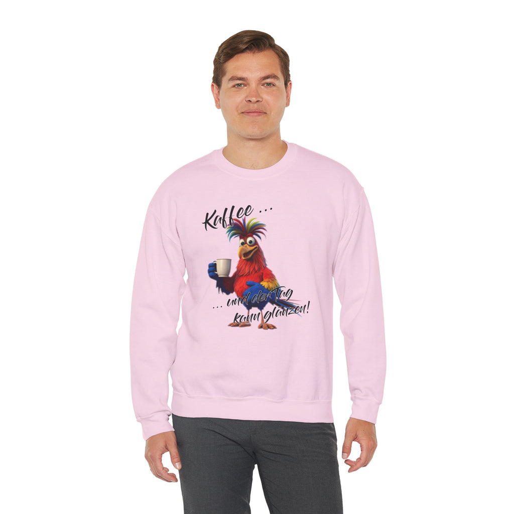 Hahn „Kaffee … und der Tag kann glänzen!“ Sweatshirt | Humor | Phönix-Potsdam®