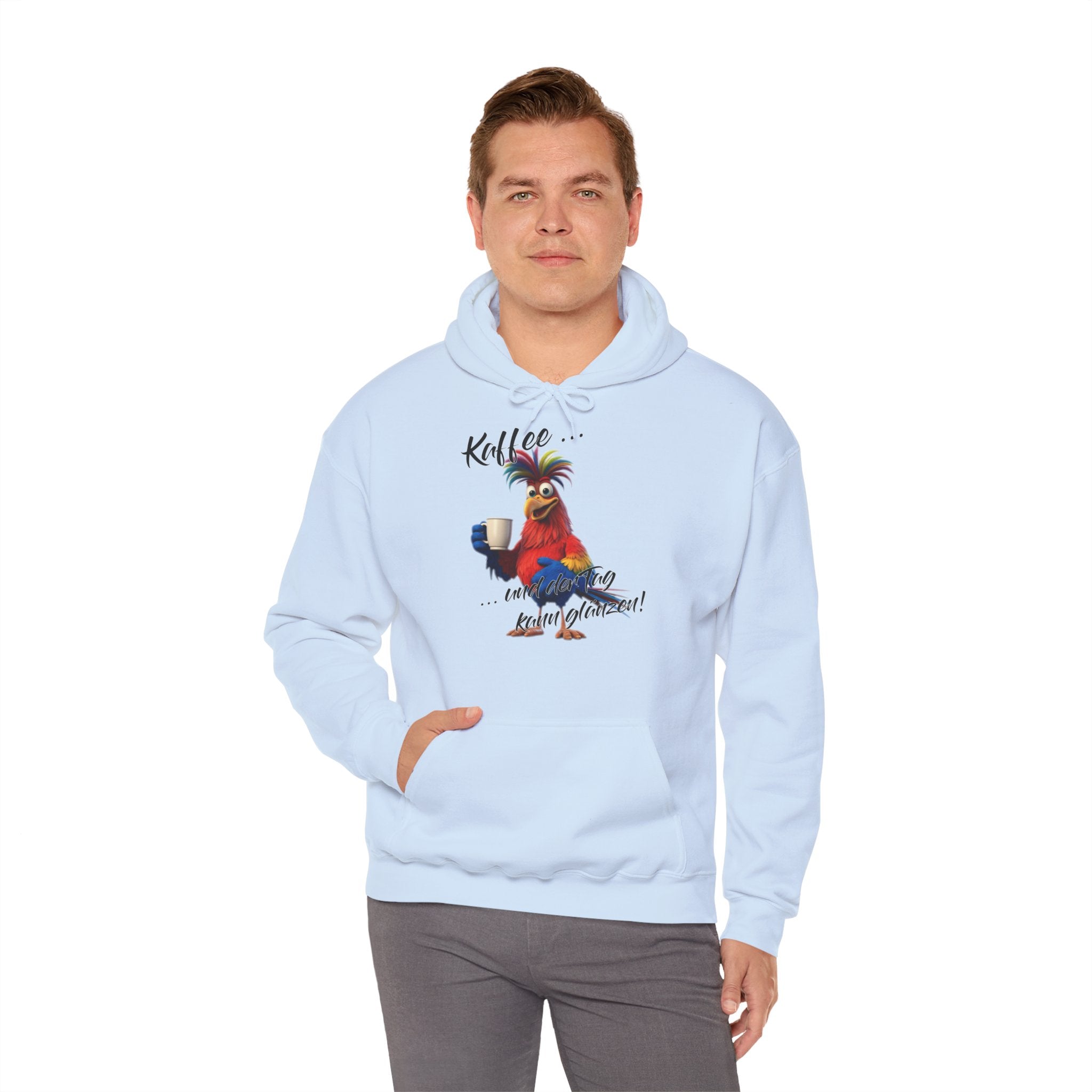 Hahn „Kaffee … und der Tag kann glänzen!“ Hoodie | Humor | Phönix-Potsdam®