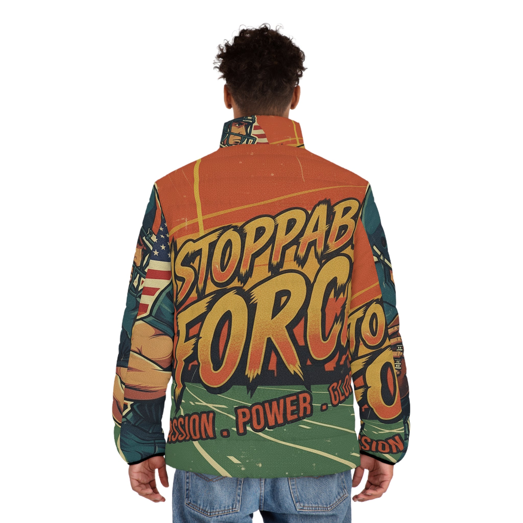 Männer American Football Steppjacke – "Unstoppable Force" | All-Over-Print | Phönix-Potsdam®