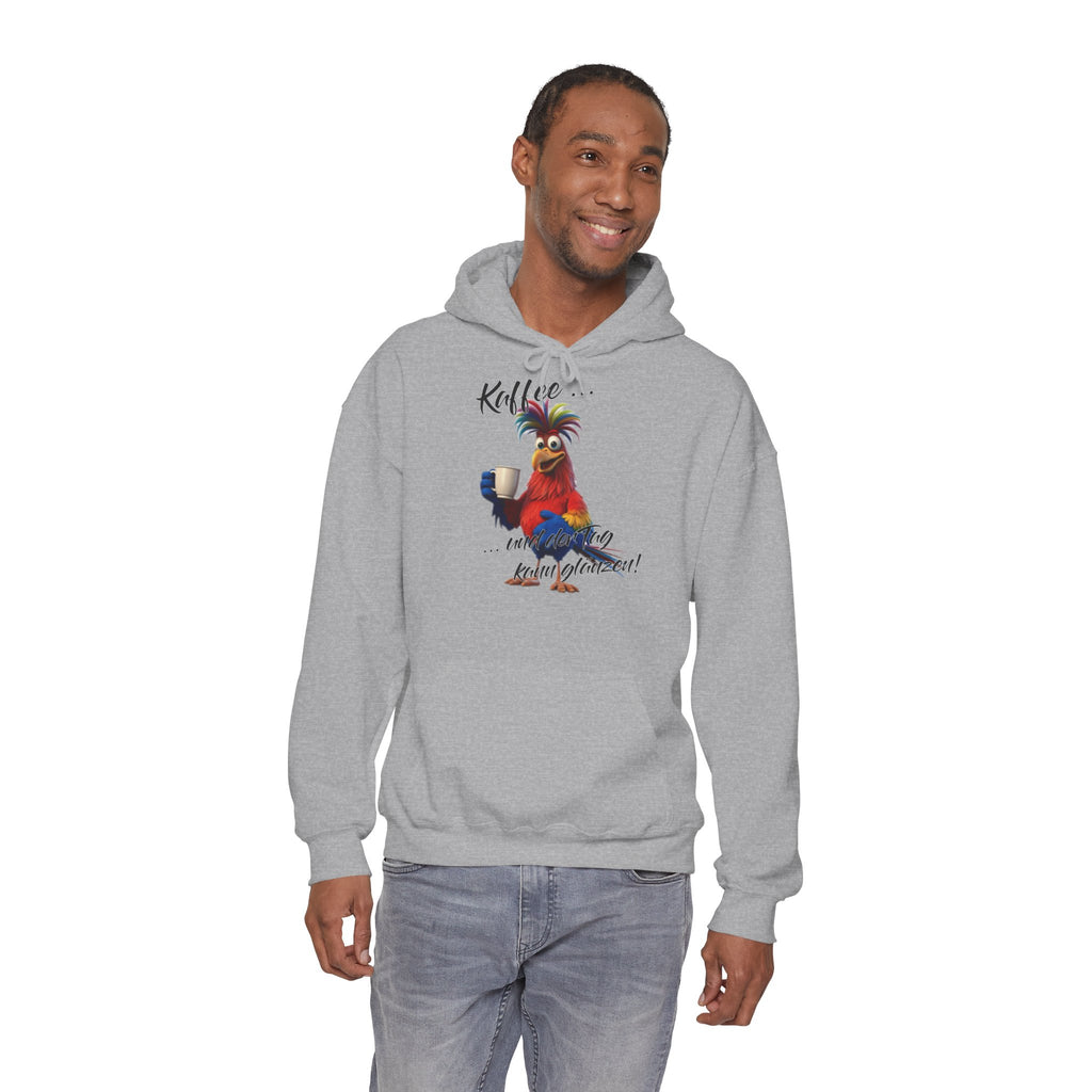 Hahn „Kaffee … und der Tag kann glänzen!“ Hoodie | Humor | Phönix-Potsdam®