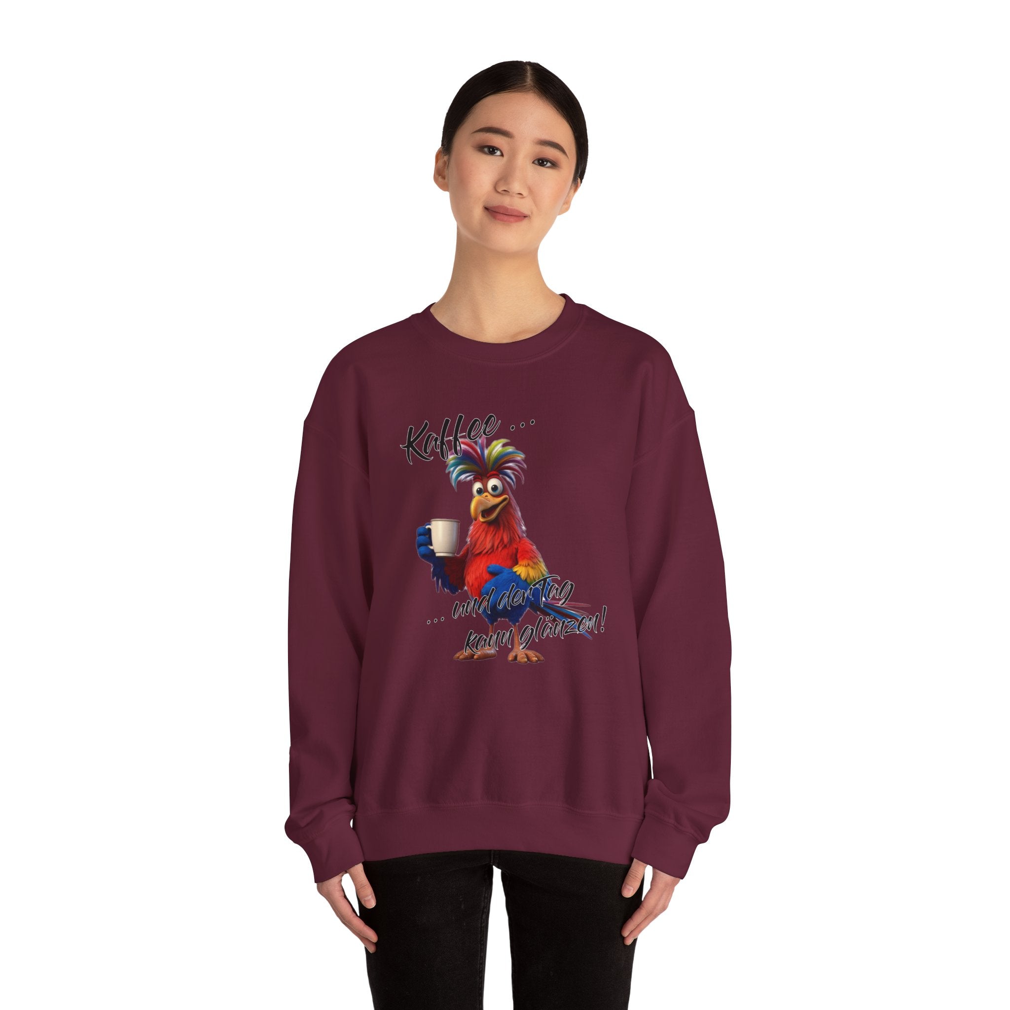 Hahn „Kaffee … und der Tag kann glänzen!“ Sweatshirt | Humor | Phönix-Potsdam®